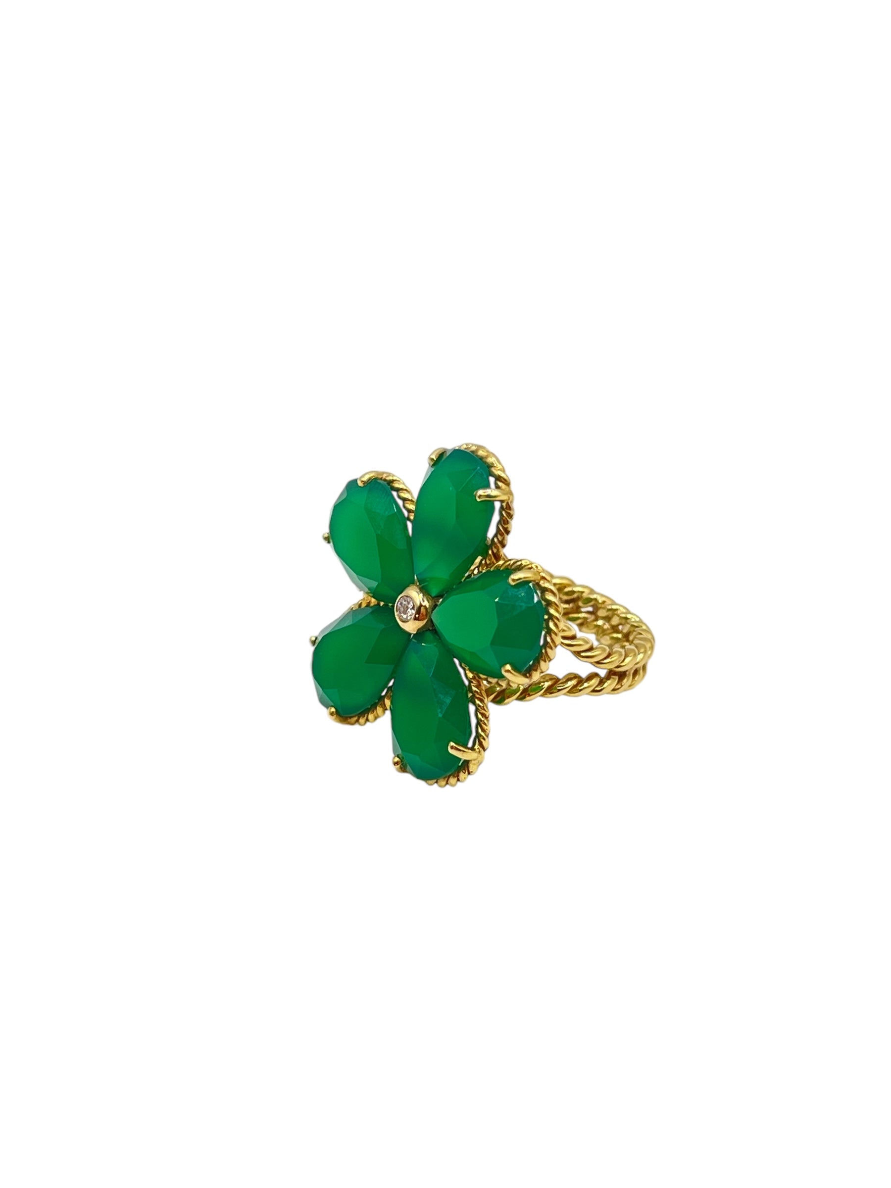 Diamond and Green Onyx Flower Ring