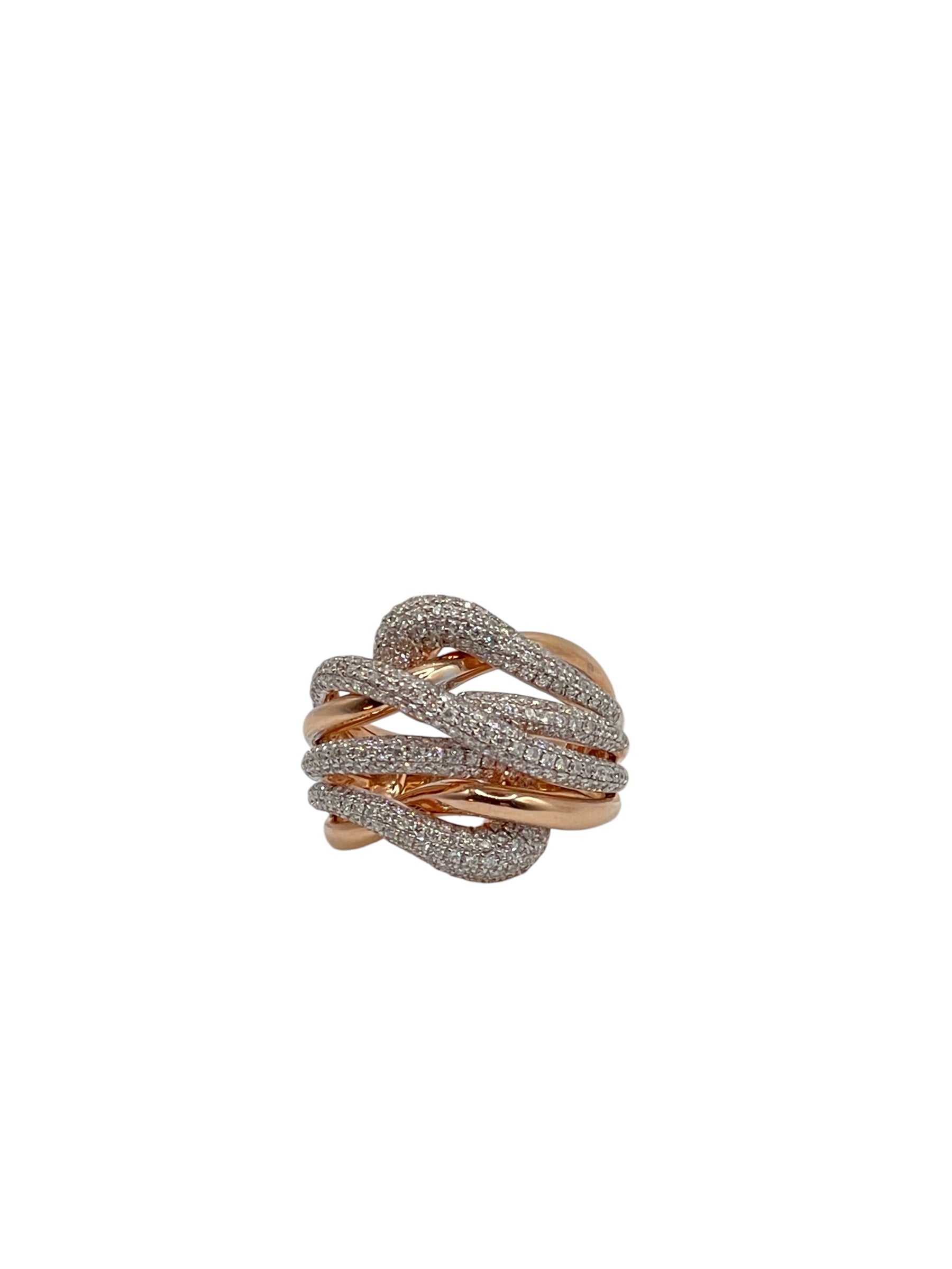 Three-Dimension Pave Diamond Rose Gold Overlapping Ring