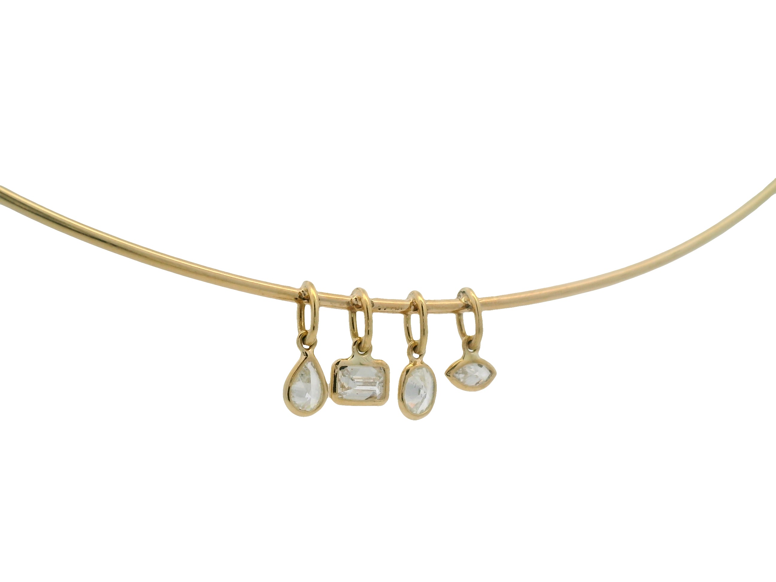 18kt YG Neckwire Necklace with 4 Assorted Diamond Charms