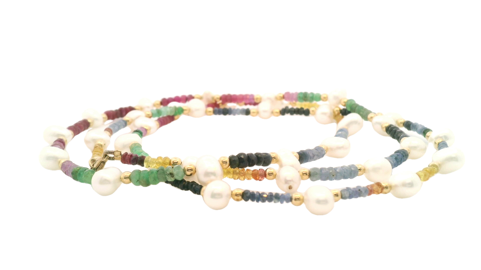 JIA JIA Dark Rainbow Sapphire Pearl Gold Bead Double Long Necklace