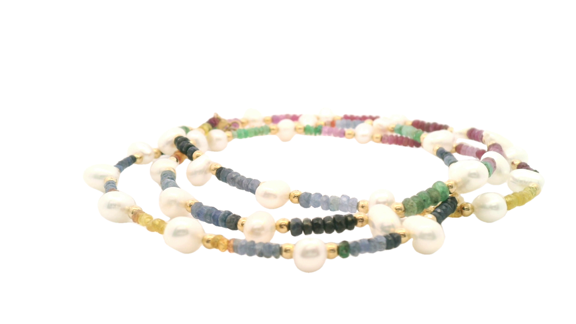 JIA JIA Dark Rainbow Sapphire Pearl Gold Bead Double Long Necklace