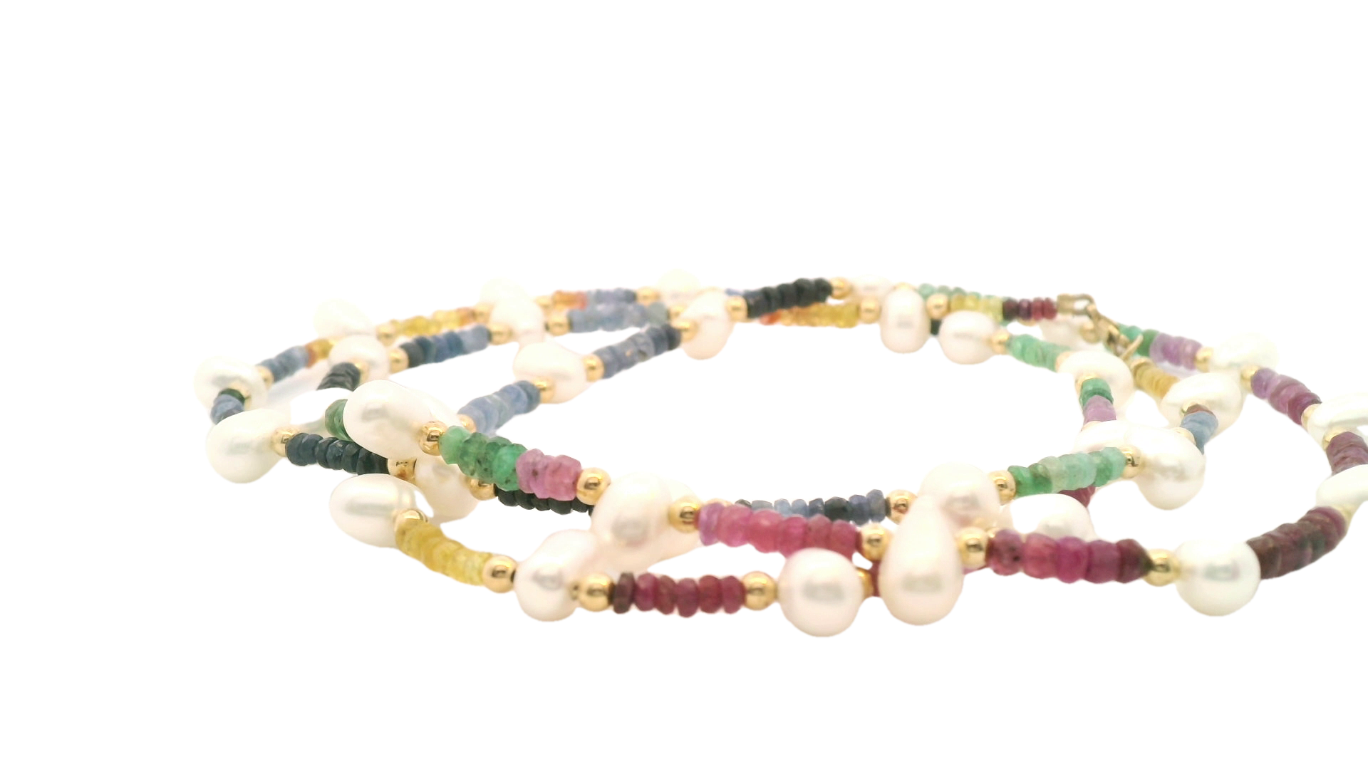 JIA JIA Dark Rainbow Sapphire Pearl Gold Bead Double Long Necklace