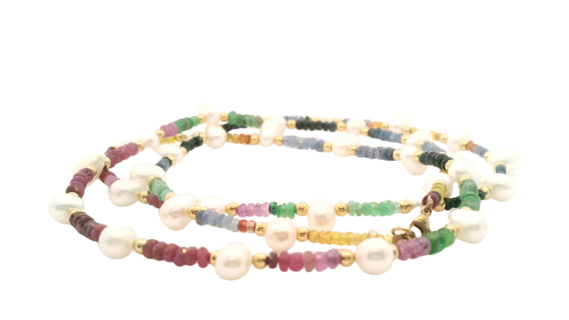 JIA JIA Dark Rainbow Sapphire Pearl Gold Bead Double Long Necklace