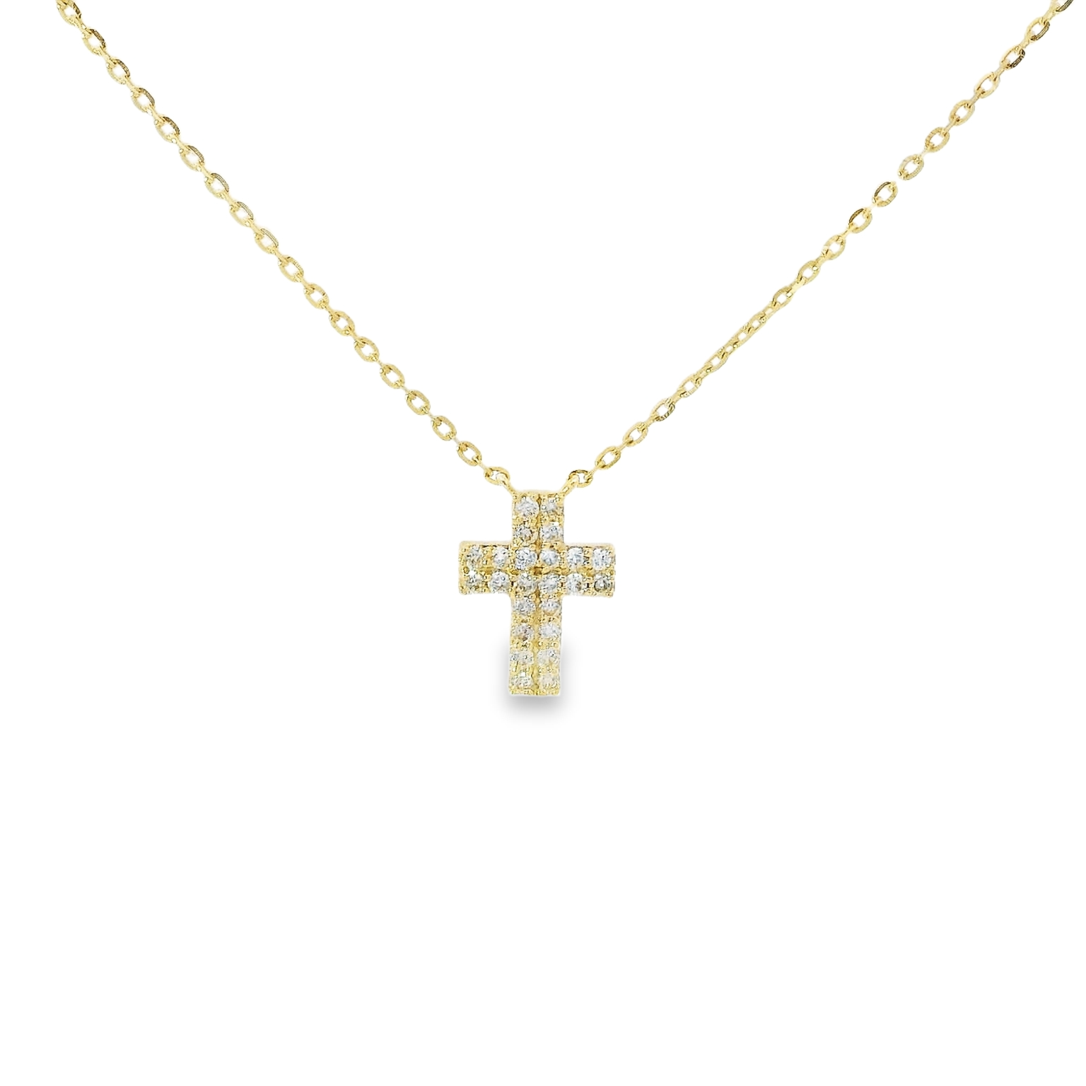 18” Cross Necklace with .12cts Diamonds and a 14kt Yellow Gold