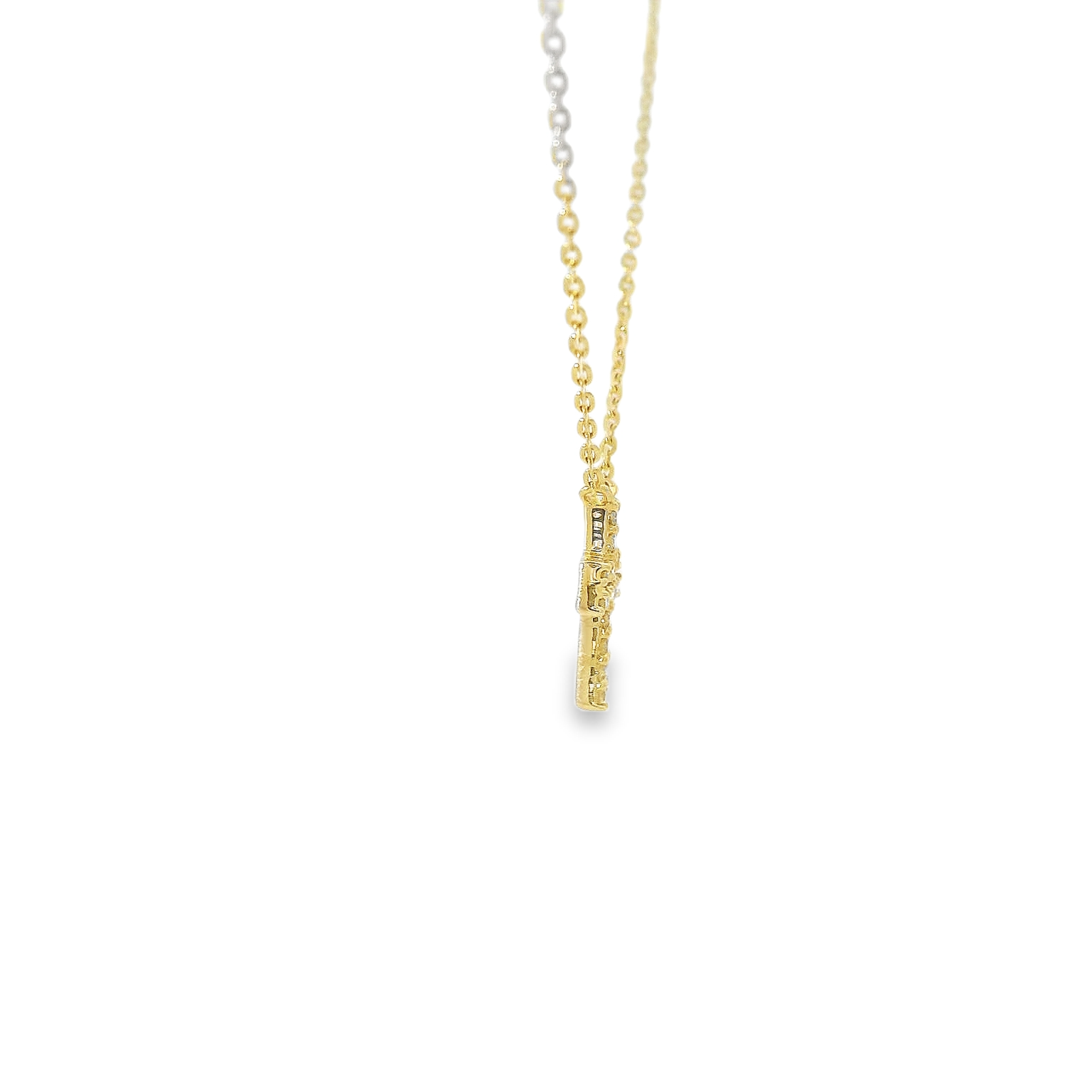 18” Cross Necklace with .12cts Diamonds and a 14kt Yellow Gold