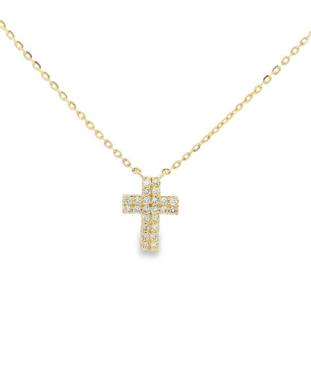 18” Cross Necklace with .12cts Diamonds and a 14kt Yellow Gold