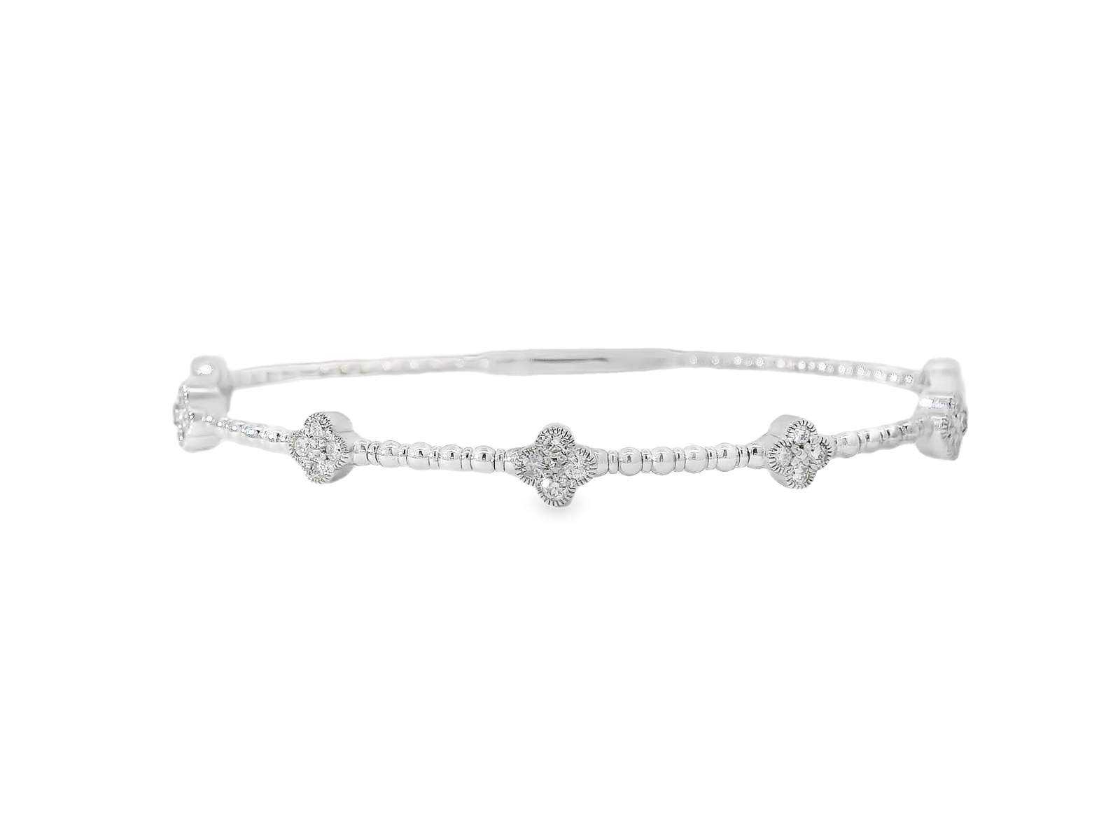 18kt White Gold Diamond Clover Bangle