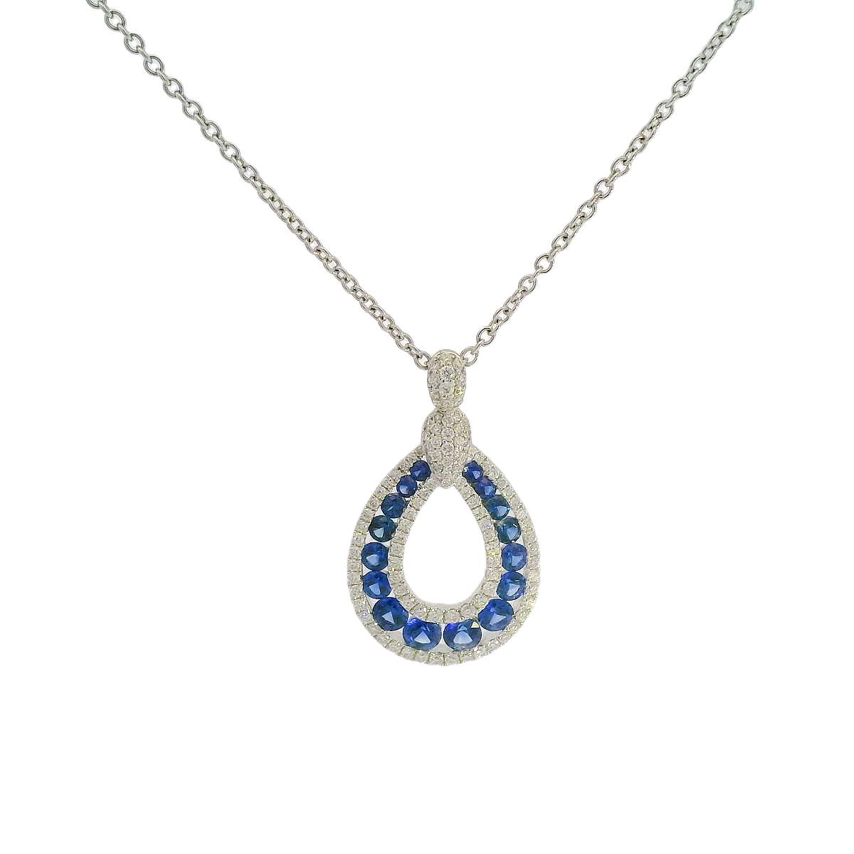 18kt White Gold Diamond Sapphire Pendant Necklace