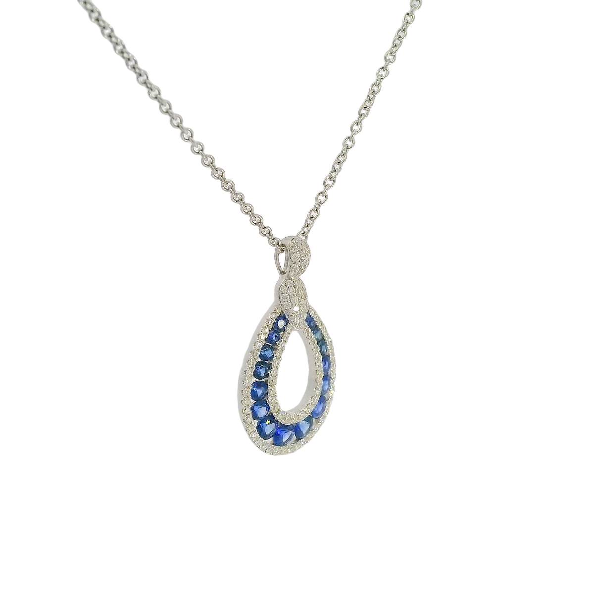 18kt White Gold Diamond Sapphire Pendant Necklace