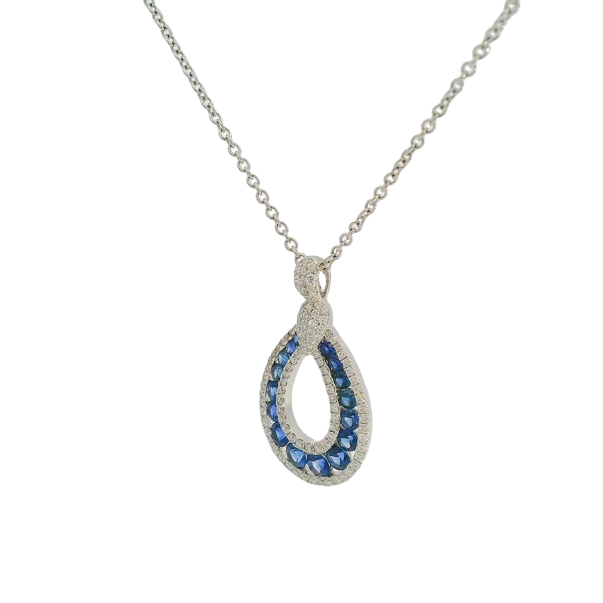 18kt White Gold Diamond Sapphire Pendant Necklace