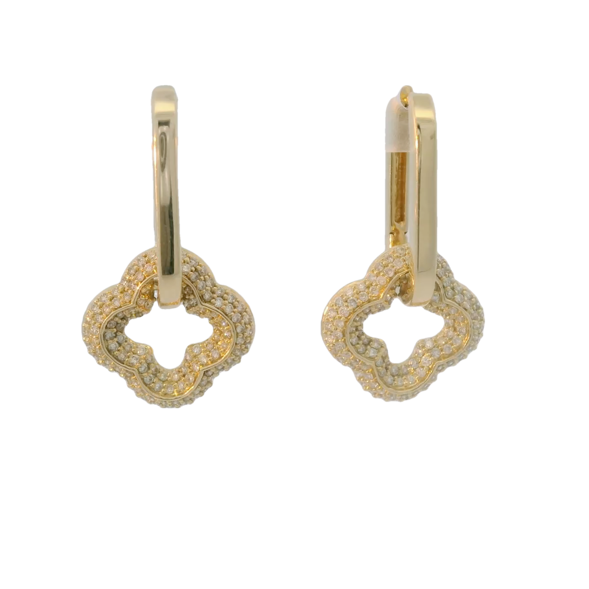 14kt Diamond Oval Hoop Clover Earrings