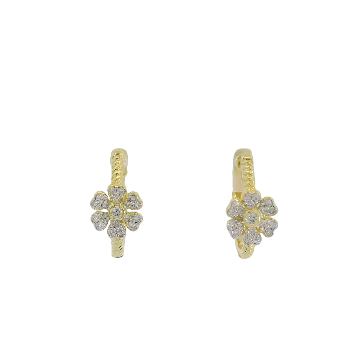 14kt Diamond Flower Small Hoop Earrings