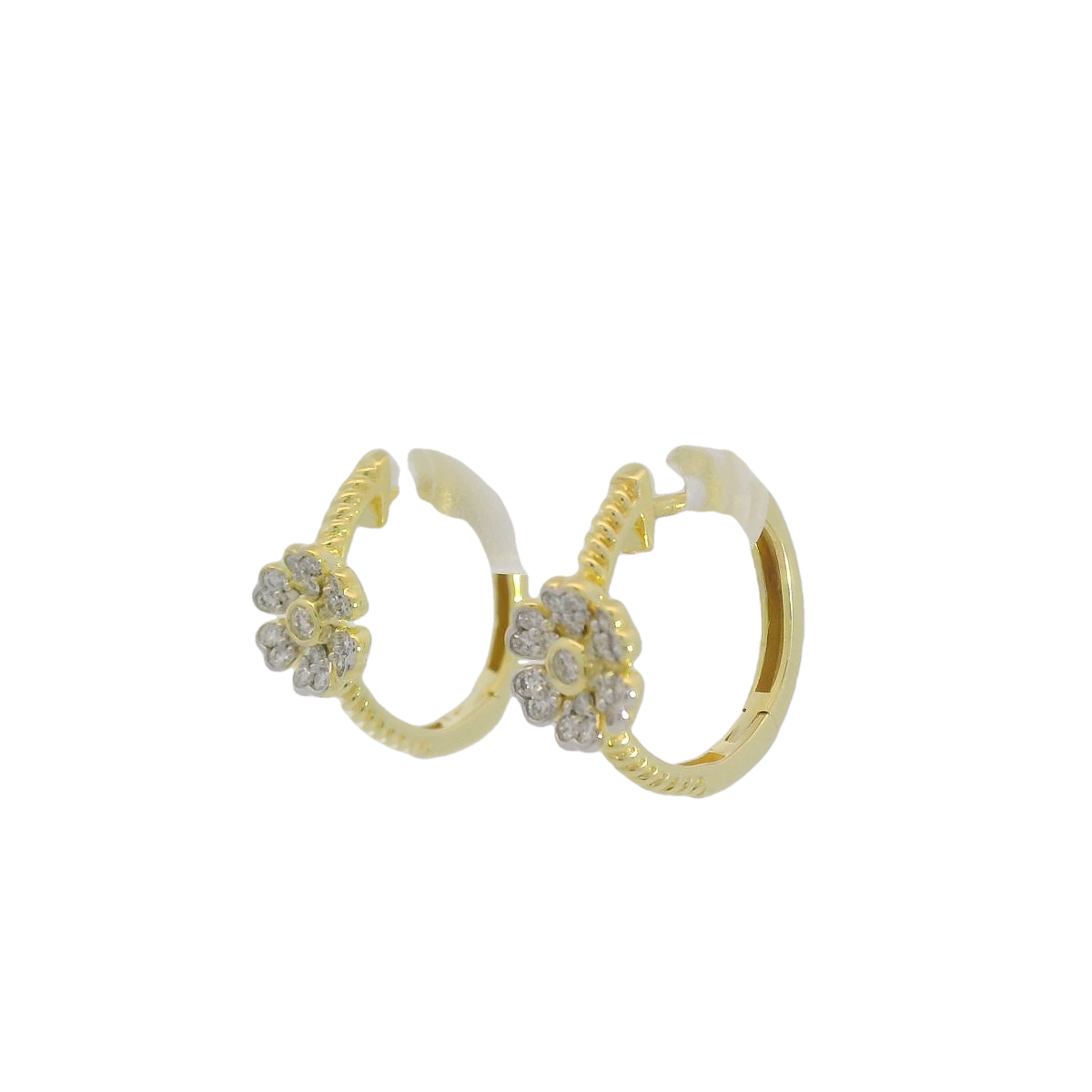 14kt Diamond Flower Small Hoop Earrings