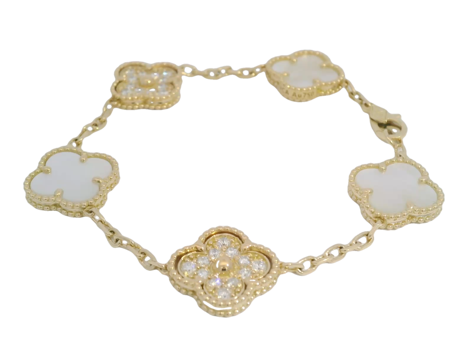 18kt Diamond and Mother of Pearl Clover Bracelet