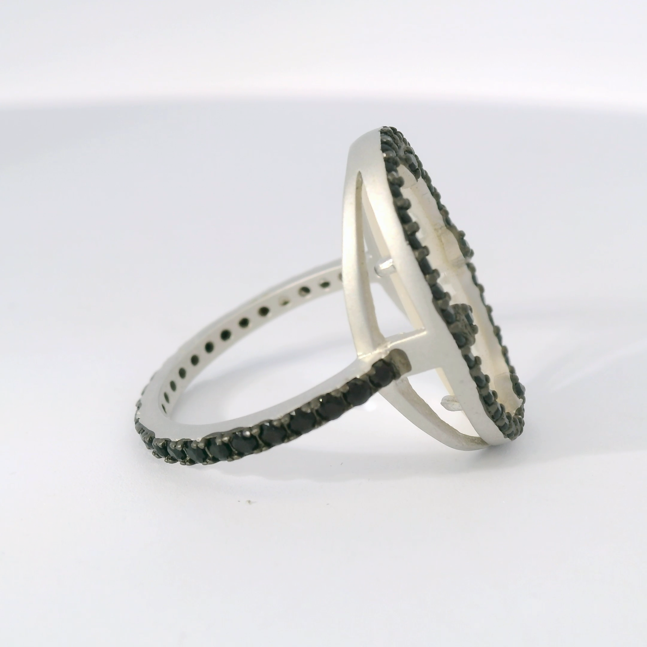 Industrial Finish Mother of Pearl and Pave Cocktail Ring