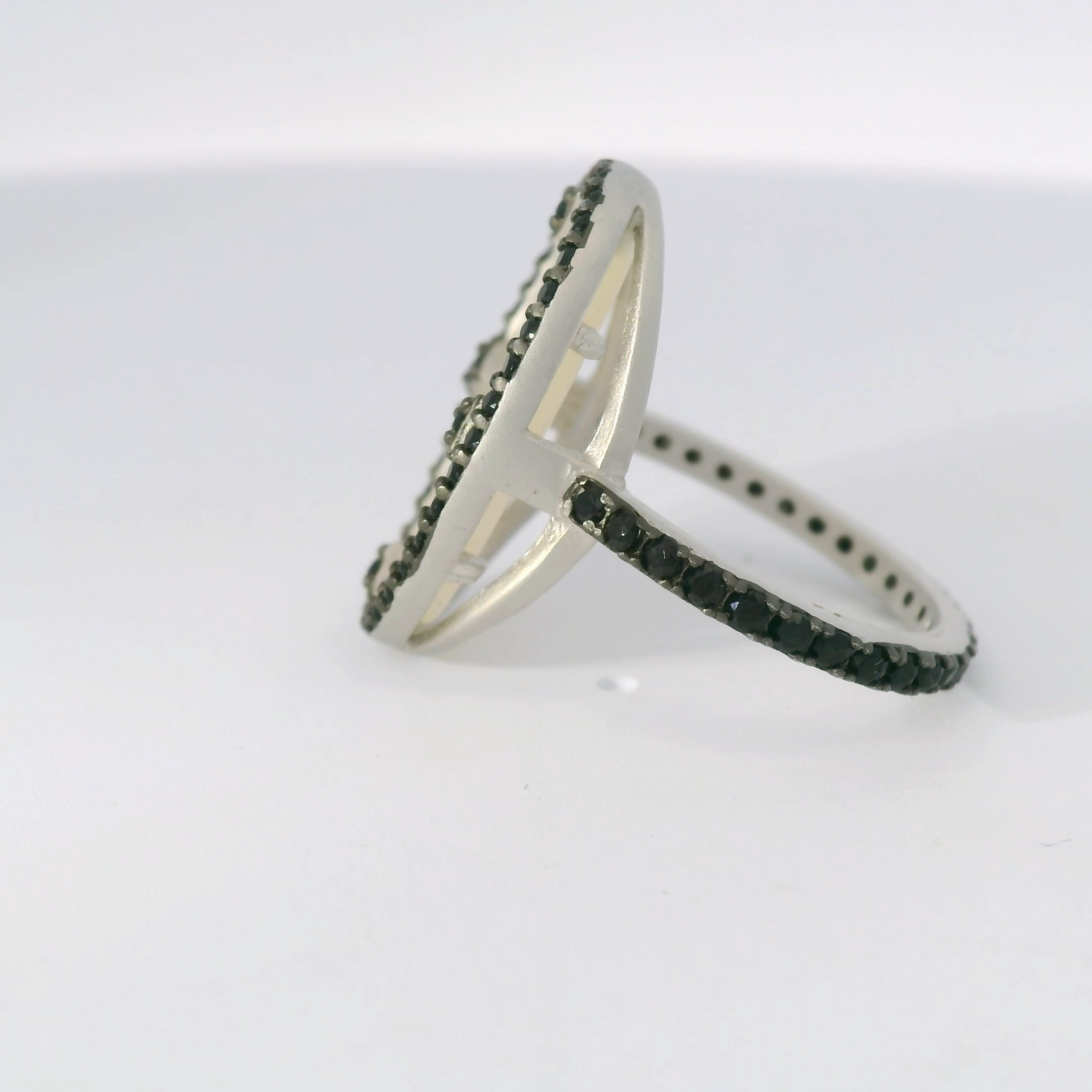 Industrial Finish Mother of Pearl and Pave Cocktail Ring