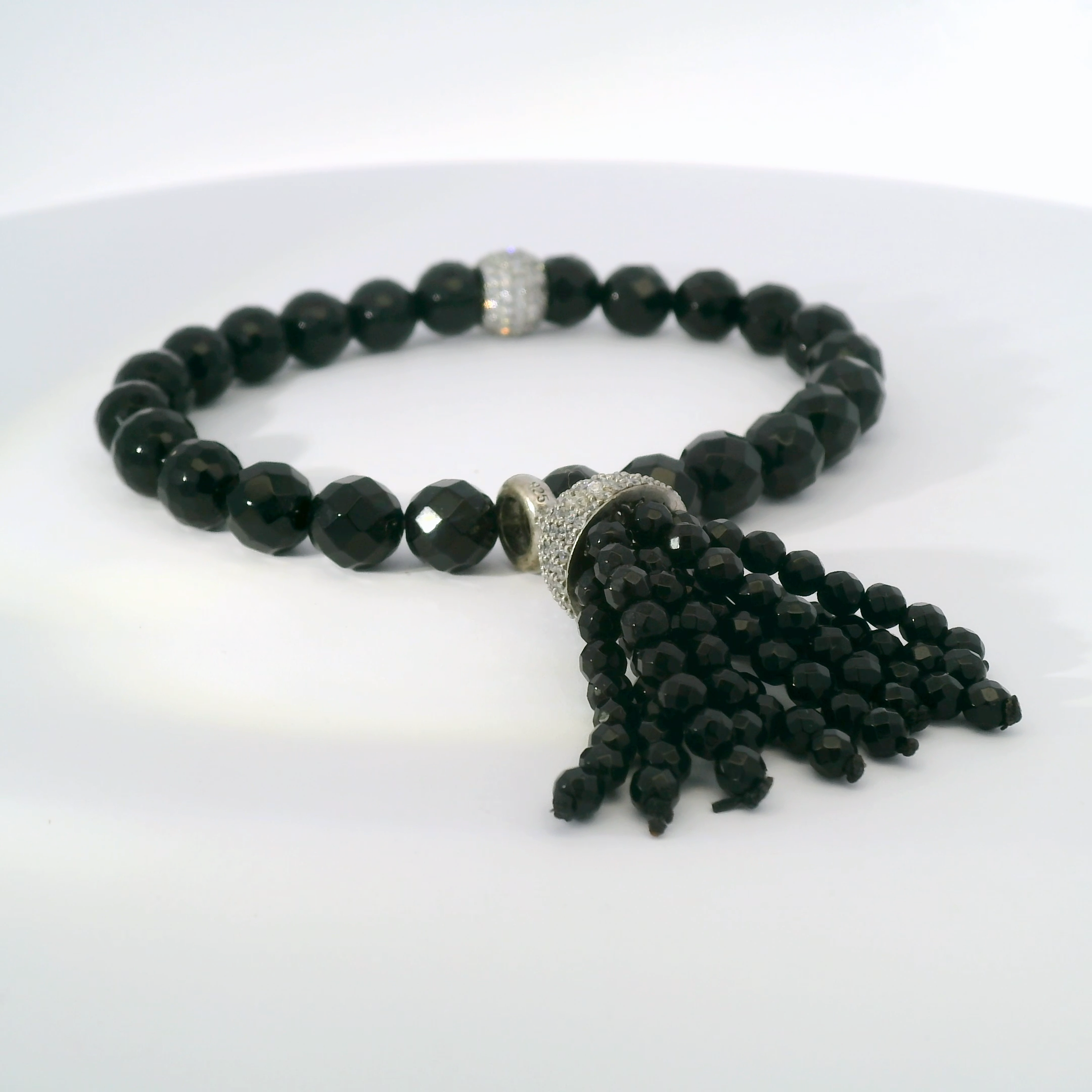 Black Beaded Crystal Tassel Bracelet