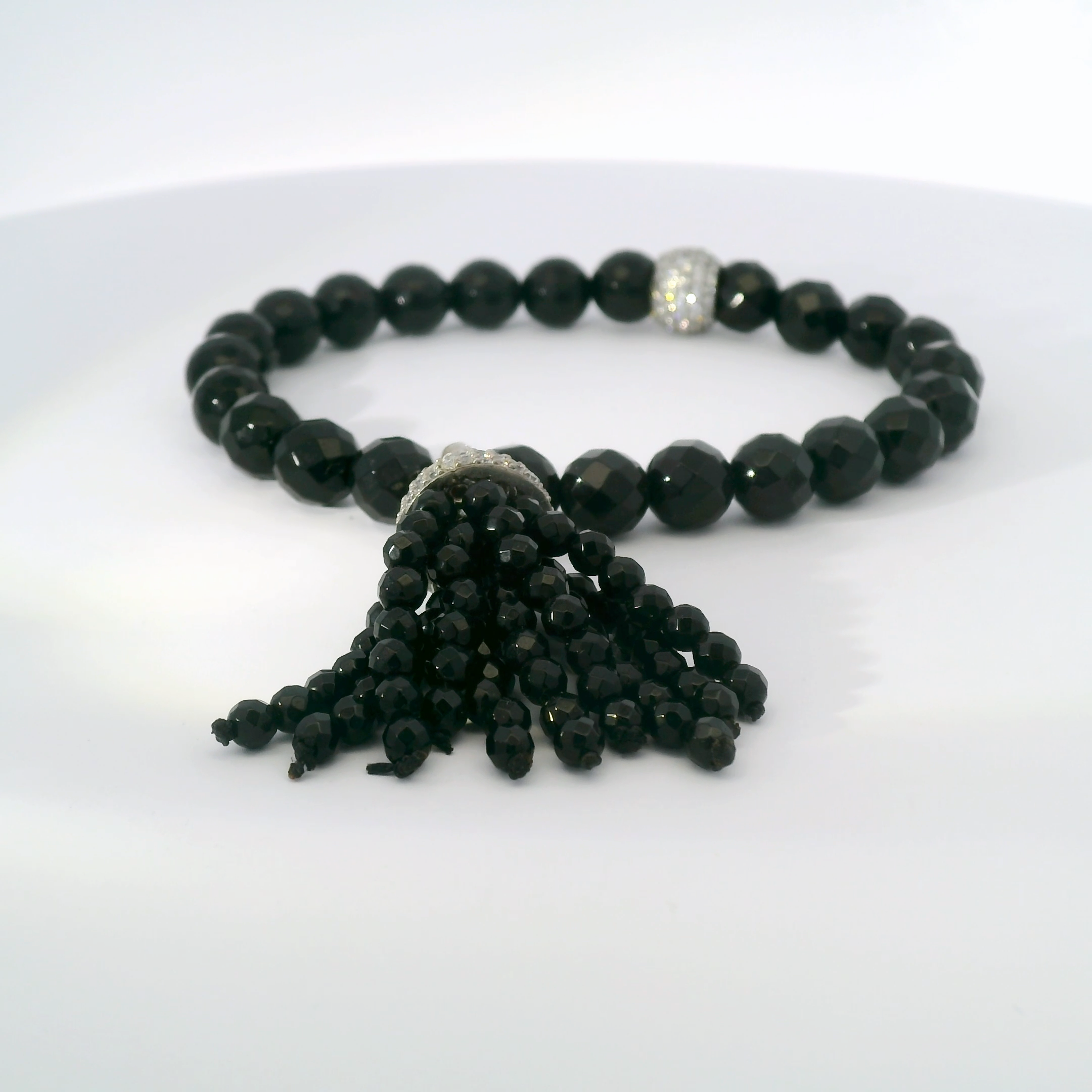 Black Beaded Crystal Tassel Bracelet