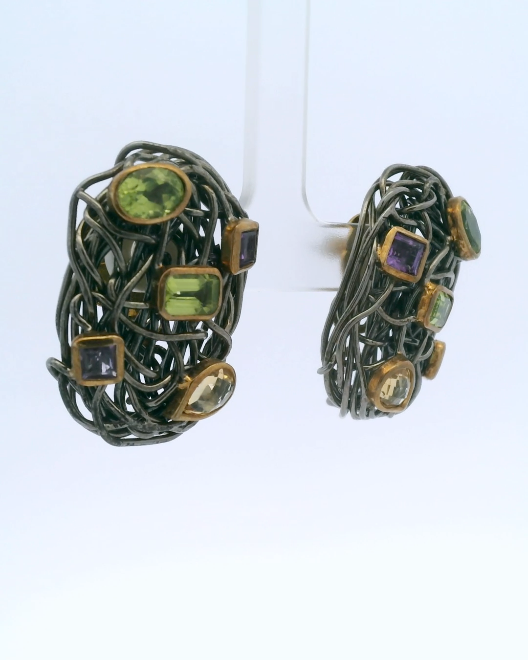 Peridot Amythyust Sterling Silver Earrings