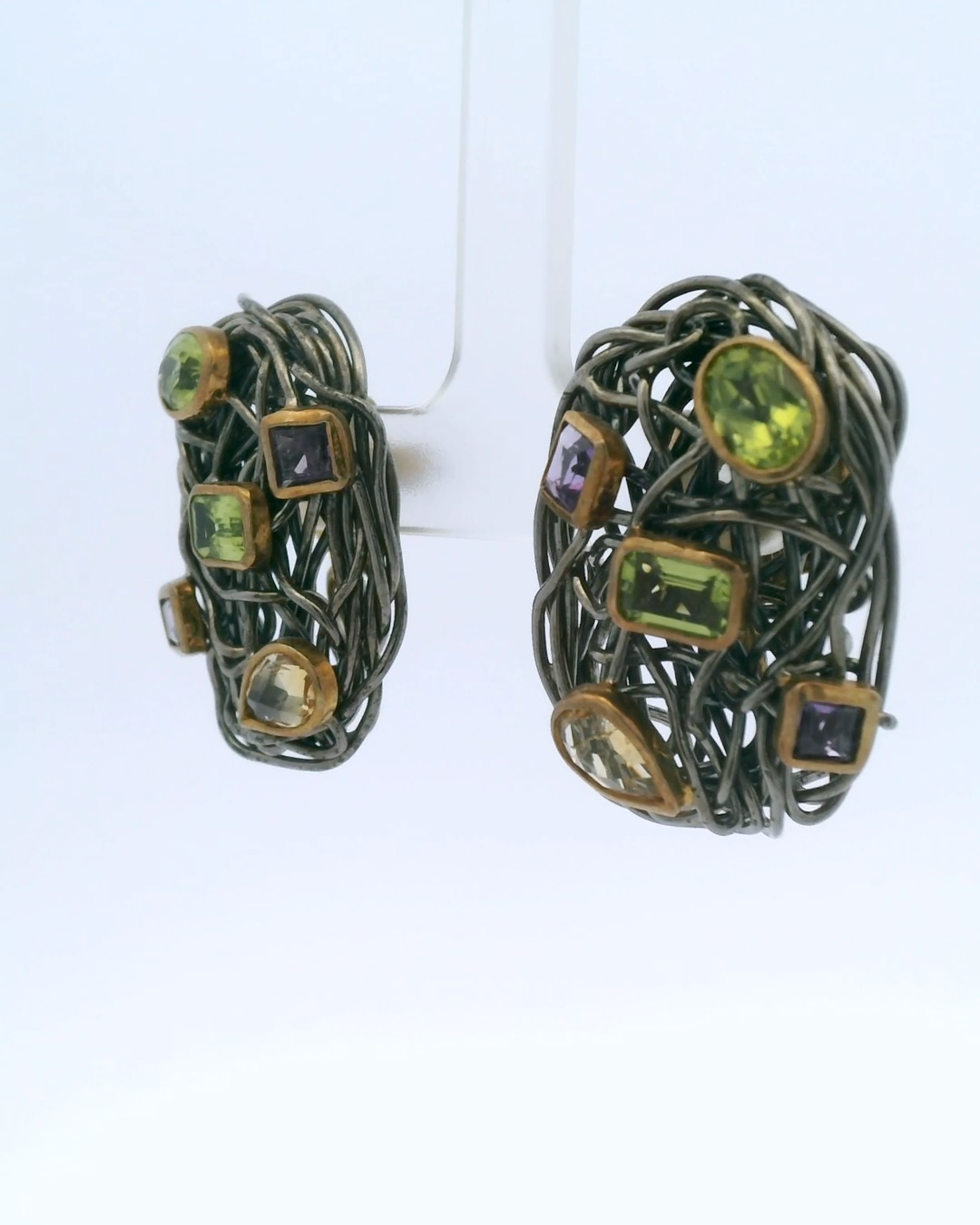 Peridot Amythyust Sterling Silver Earrings