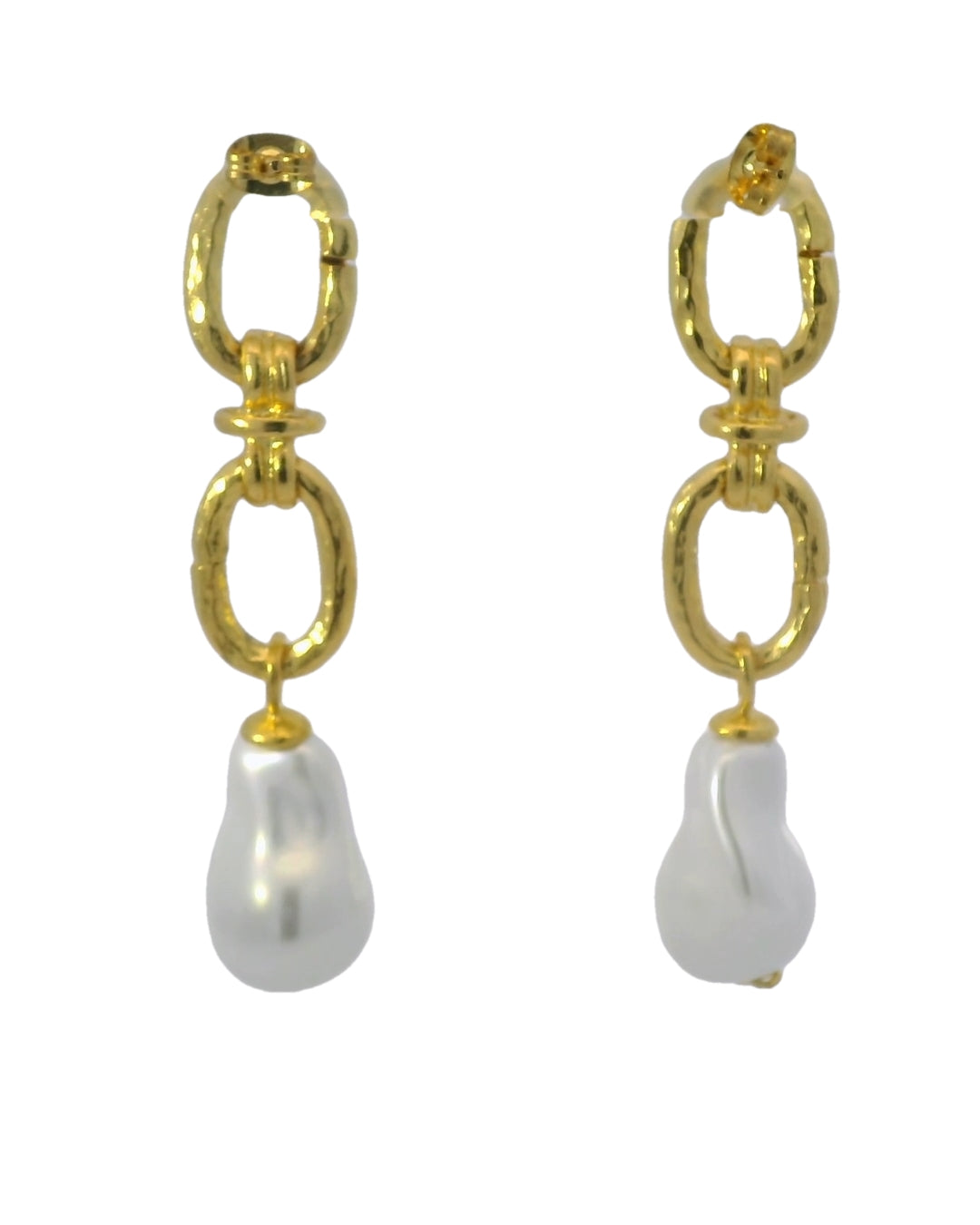 Beautiful Baroque Pearl & Double Gold Hammered Earrings