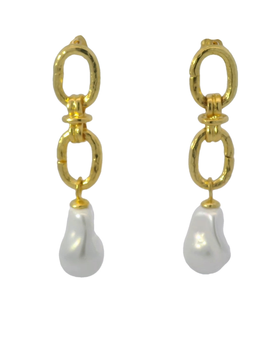 Beautiful Baroque Pearl & Double Gold Hammered Earrings