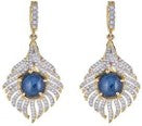 Tanya Farah 18K Royal Couture Star Sapphire Double Drop Feather Earrings - Push Backs