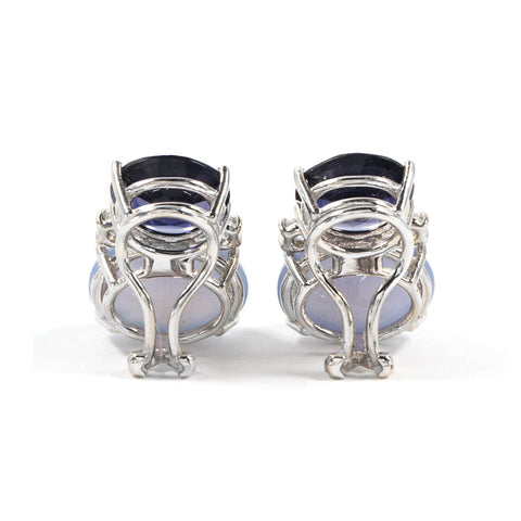 LARGE GUM DROP™ Earrings with Iolite, Cabochon Chalcedony and Diamonds