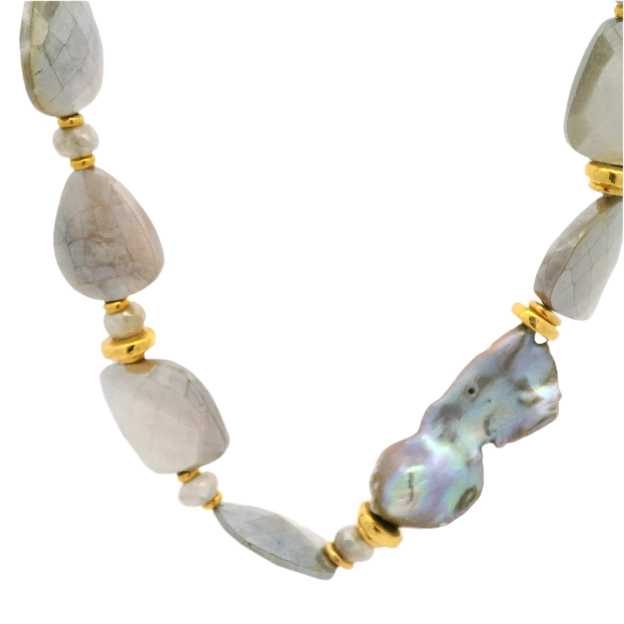 Peyton William Jewelry Exquisite Siloni Moonstone and Baroque Pearl Necklace