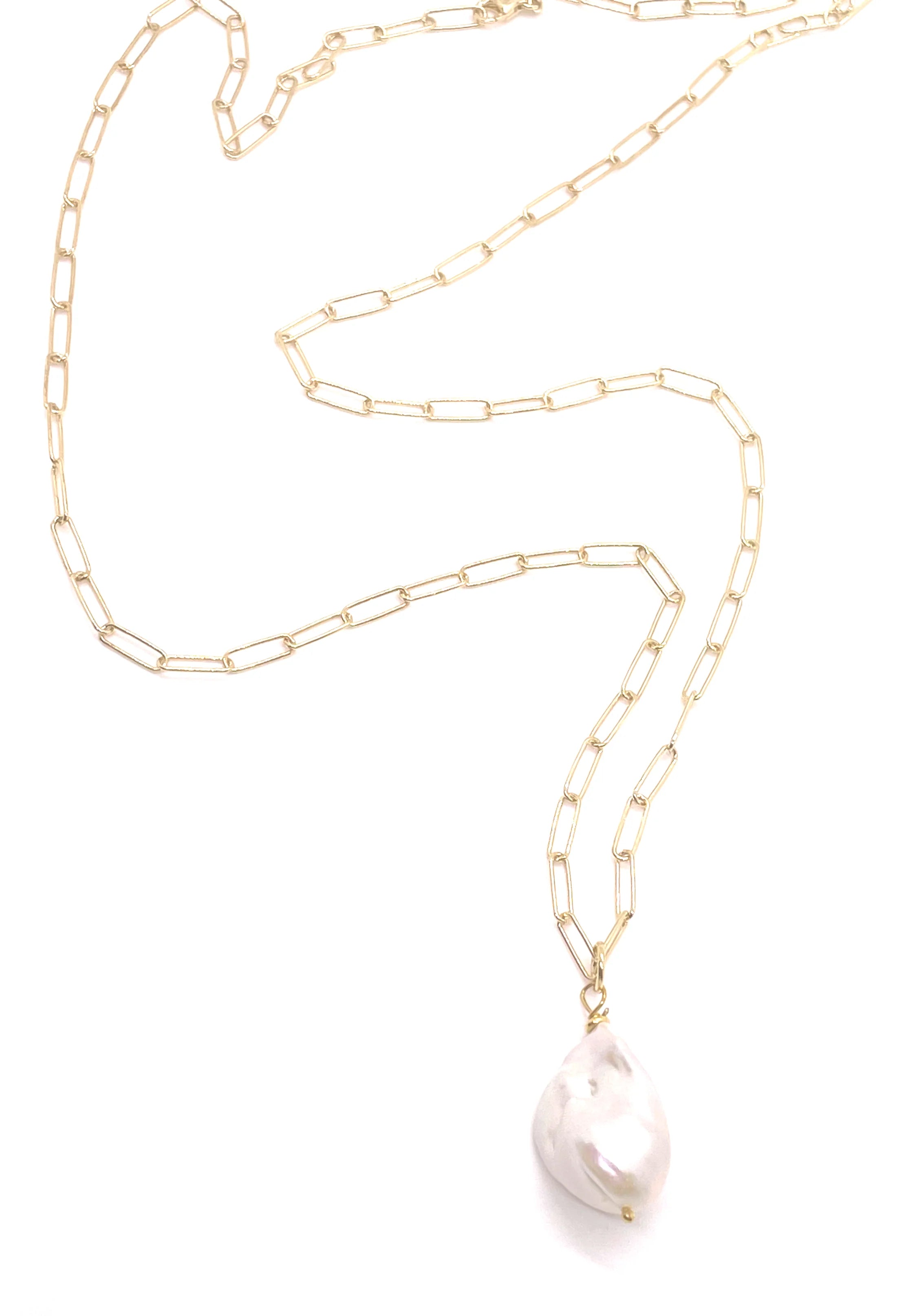 Baroque Pearl Paperclip Chain Necklace