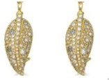 Tanya Farah 30mm Diamond Dome Leaf Earrings with Sapphires Accents (Approx. 2.20 CTW)