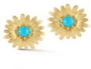 Tanya Farah 32mm Gold Daisy with Turquoise Center Earrings