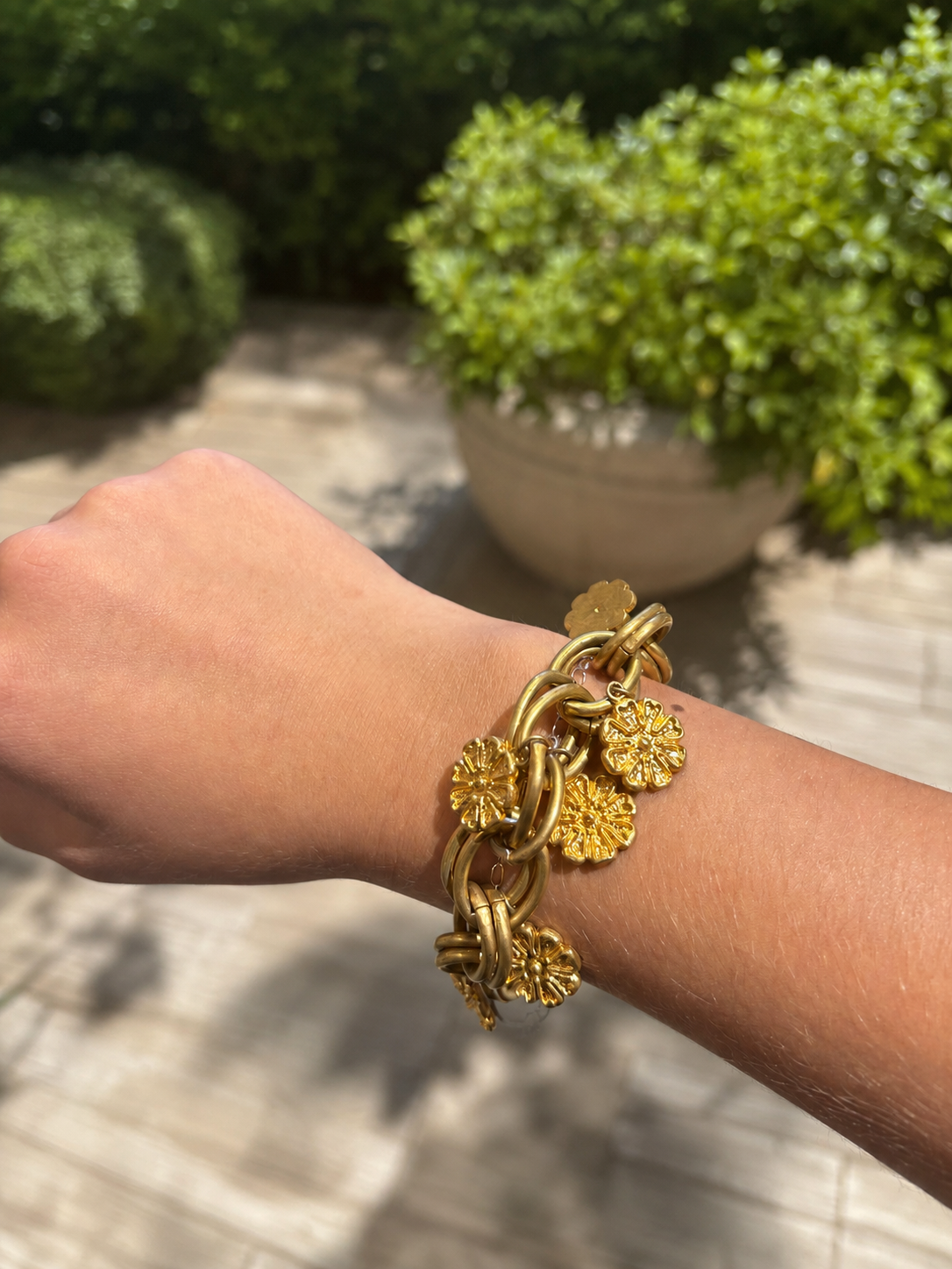 Tommy Mitchell Chunky Gold Link Sunflower Bracelet