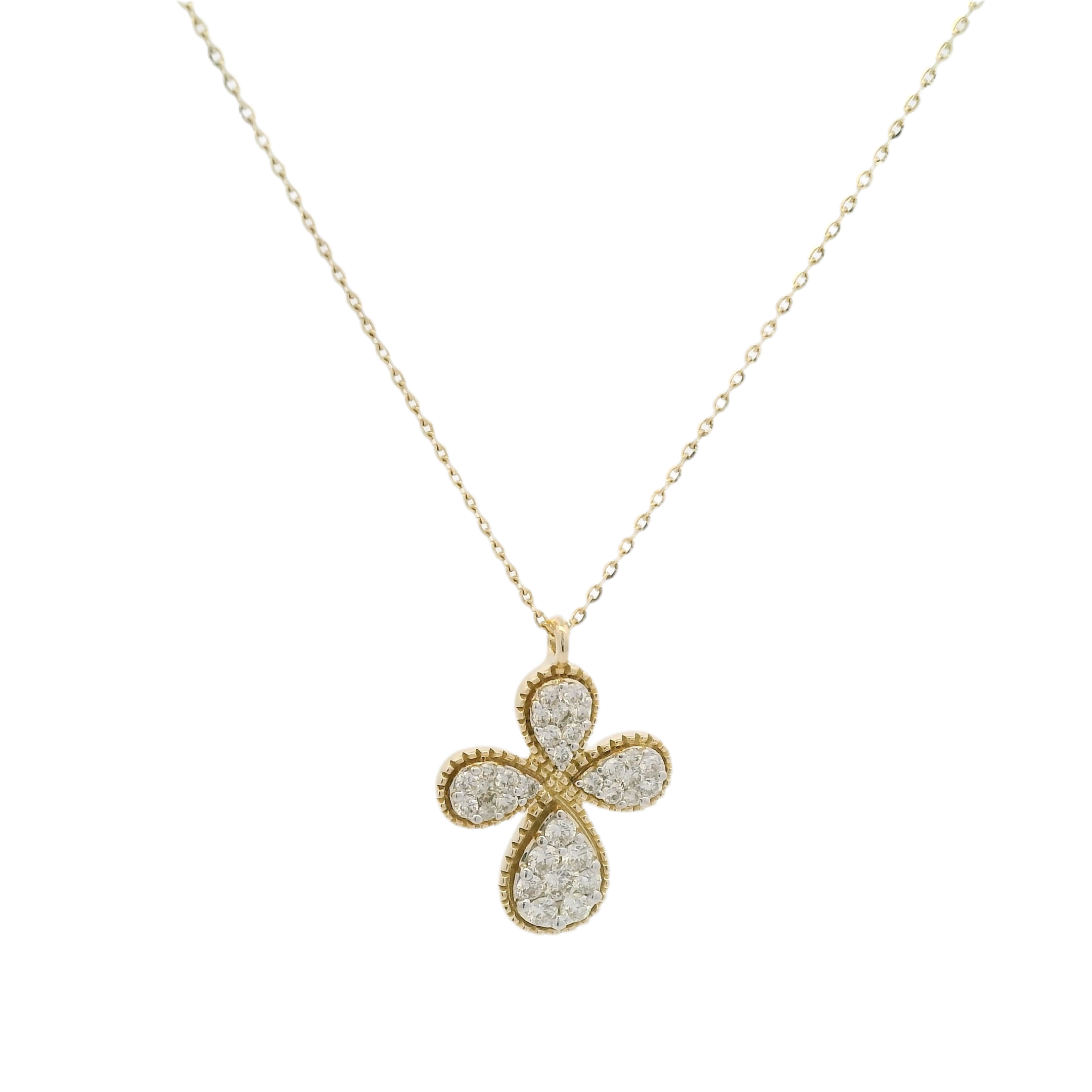 14kt Gold Cross Necklace with Round Brilliant Cut Diamond