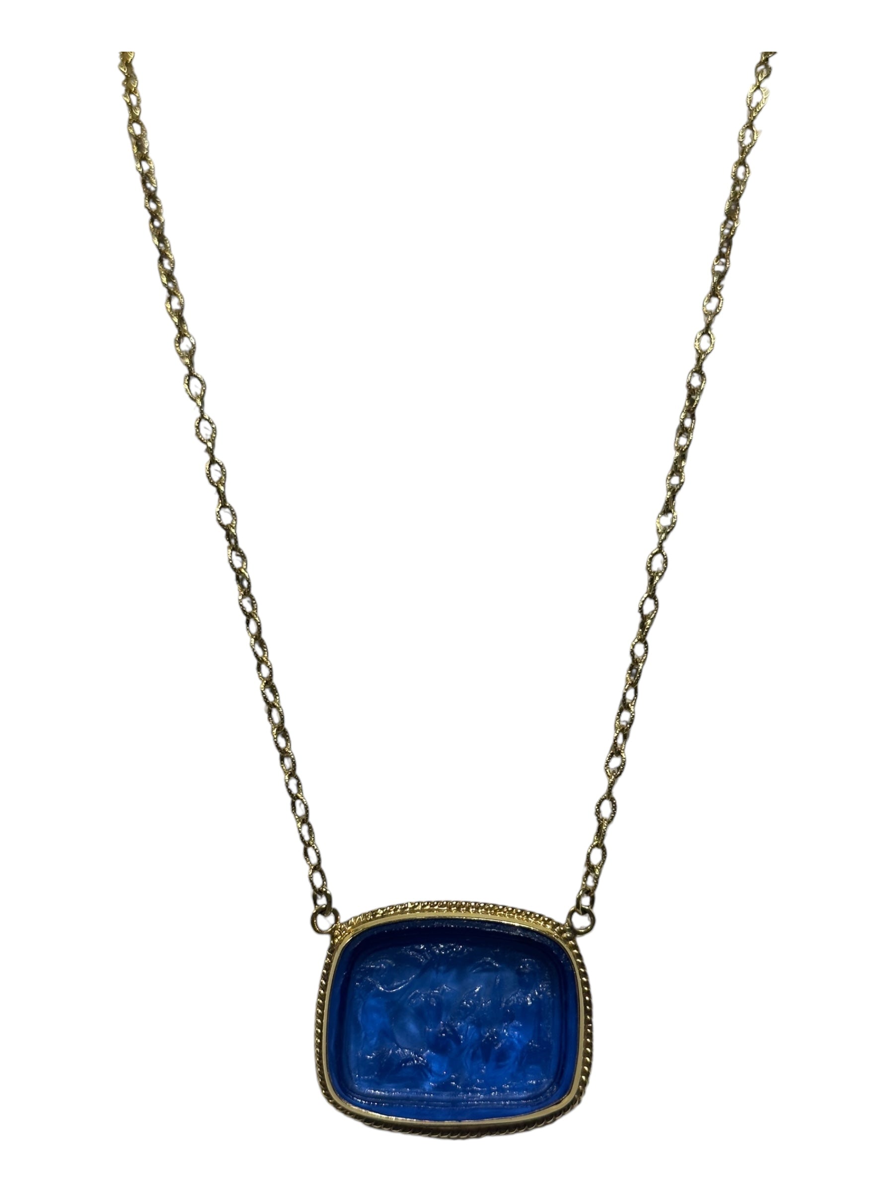 14kt blue Venetian glass and chain