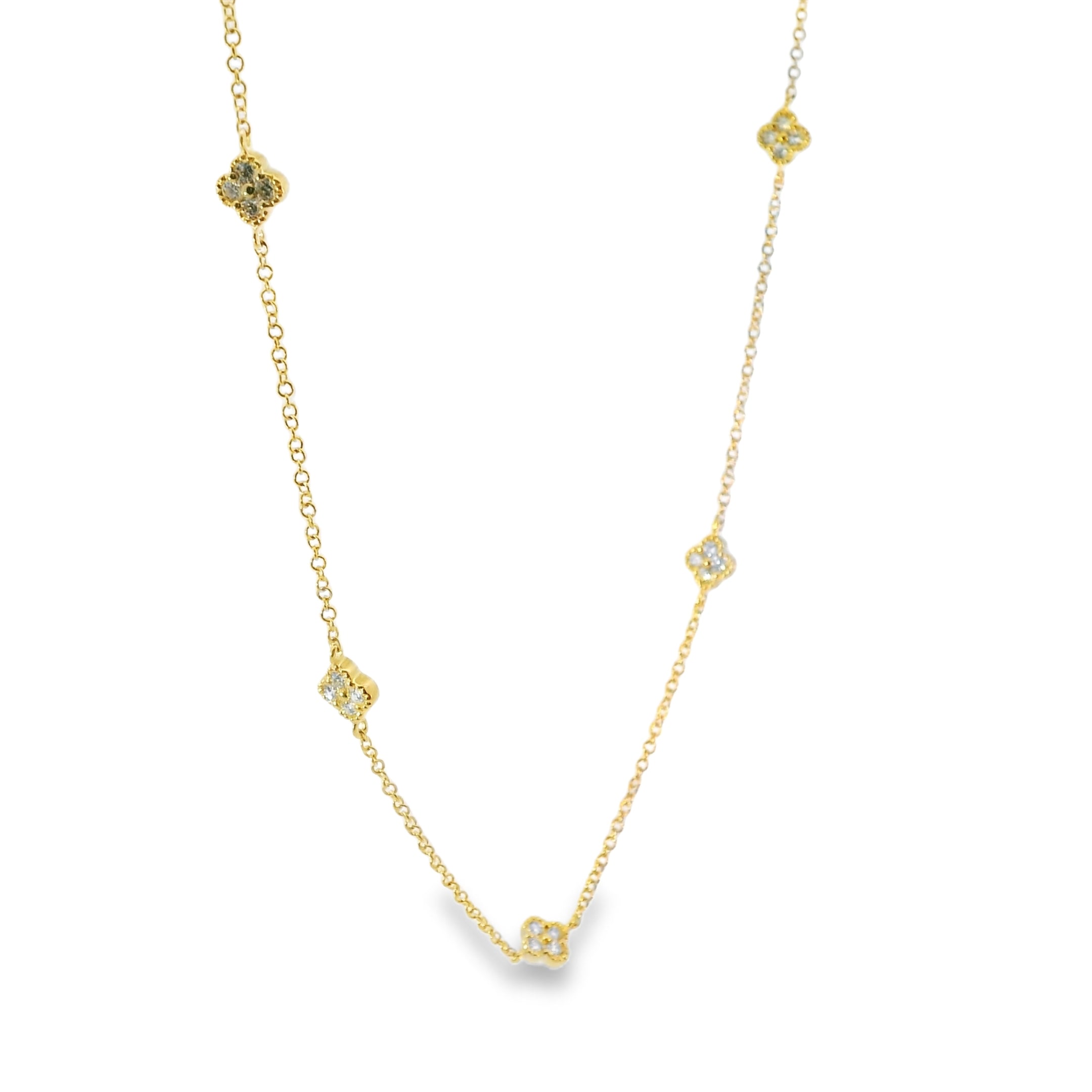 14kt Yellow Gold Diamond Flower Station Necklace