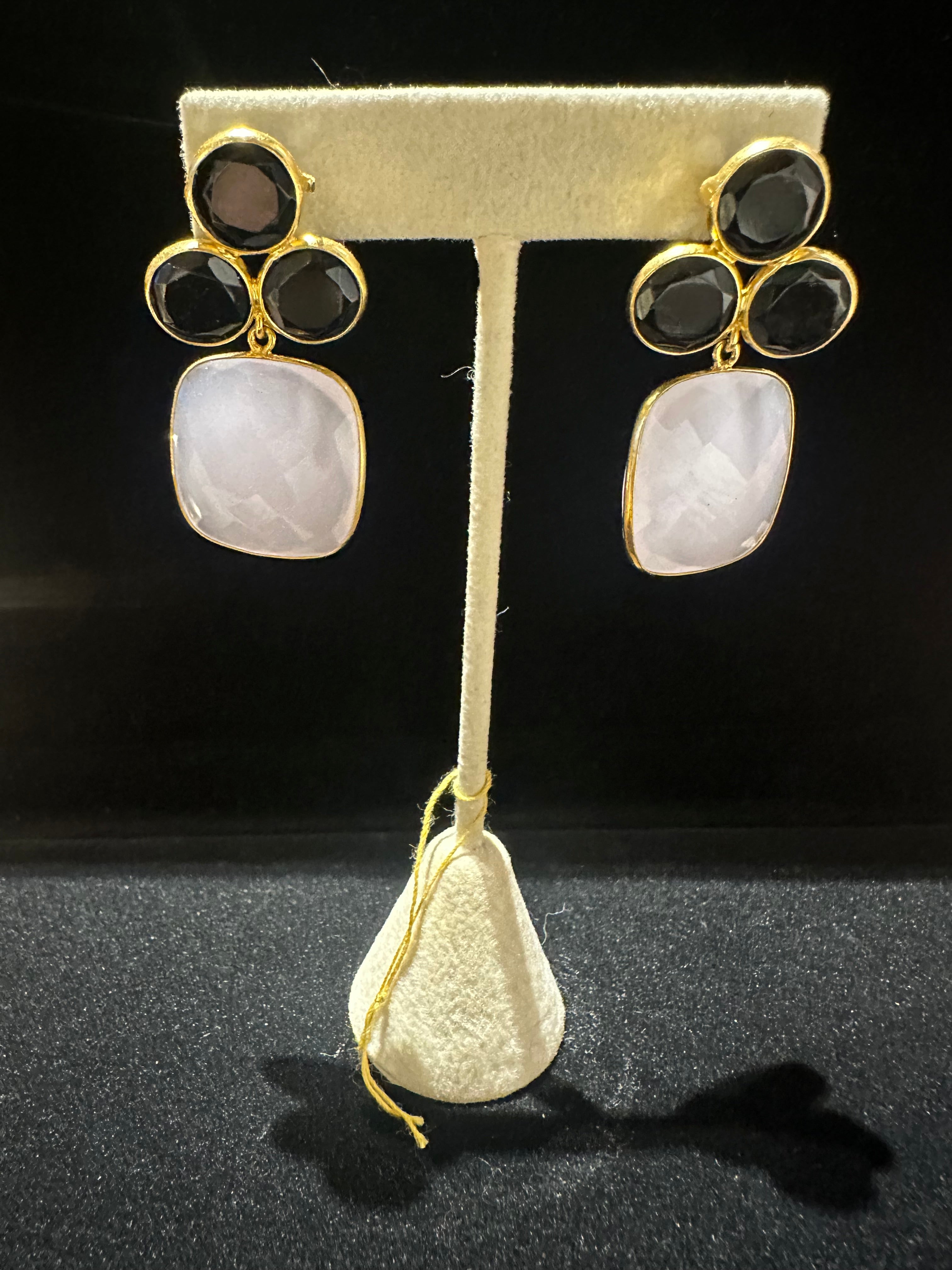 Julie Ryan - Margot Onyx and Rose Quartz Dangle Earrings