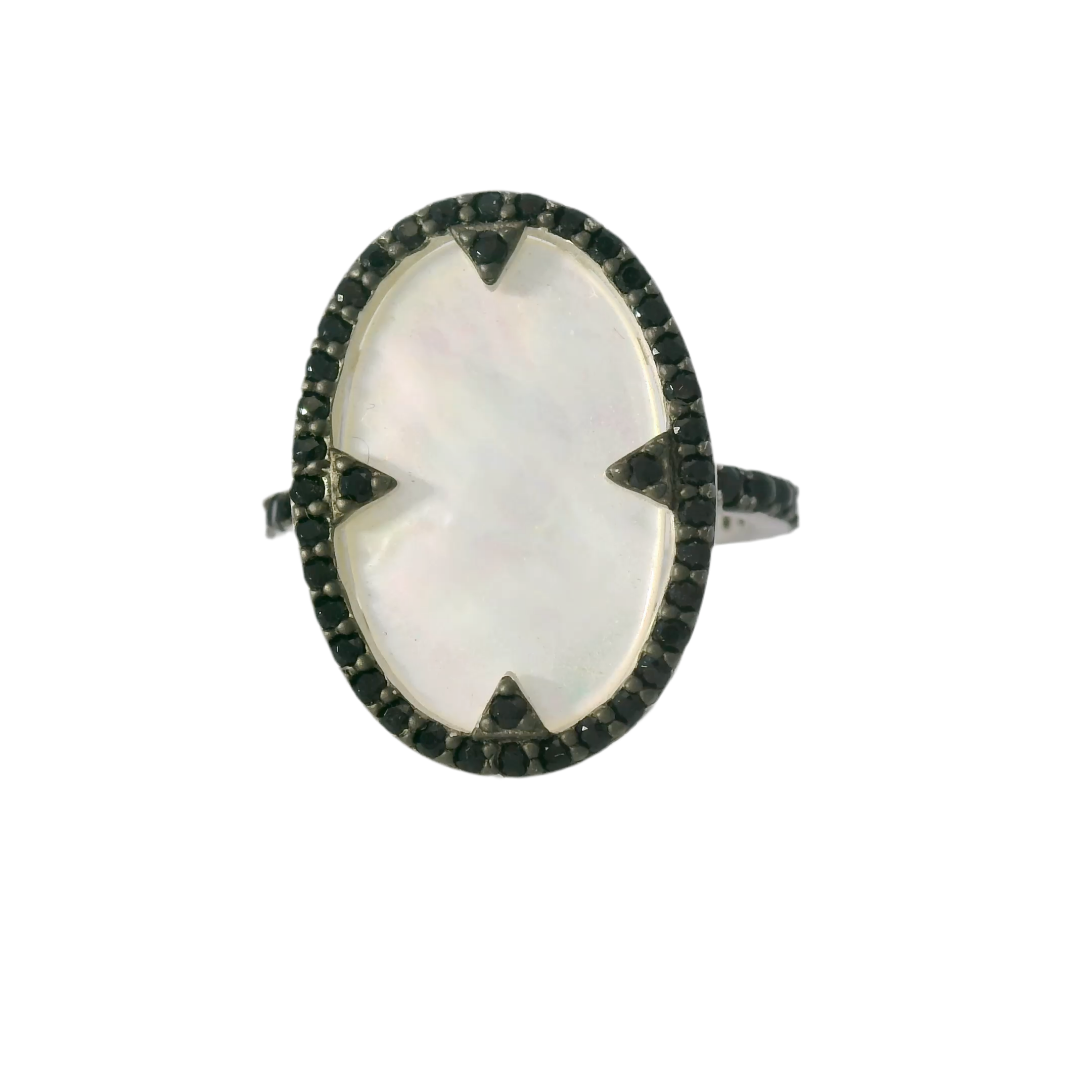 Industrial Finish Mother of Pearl and Pave Cocktail Ring