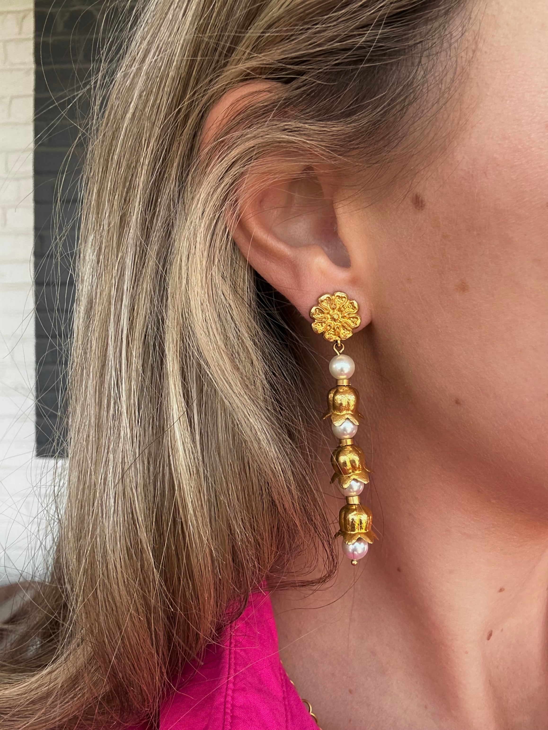 Sunflower Pearls Drop Earring