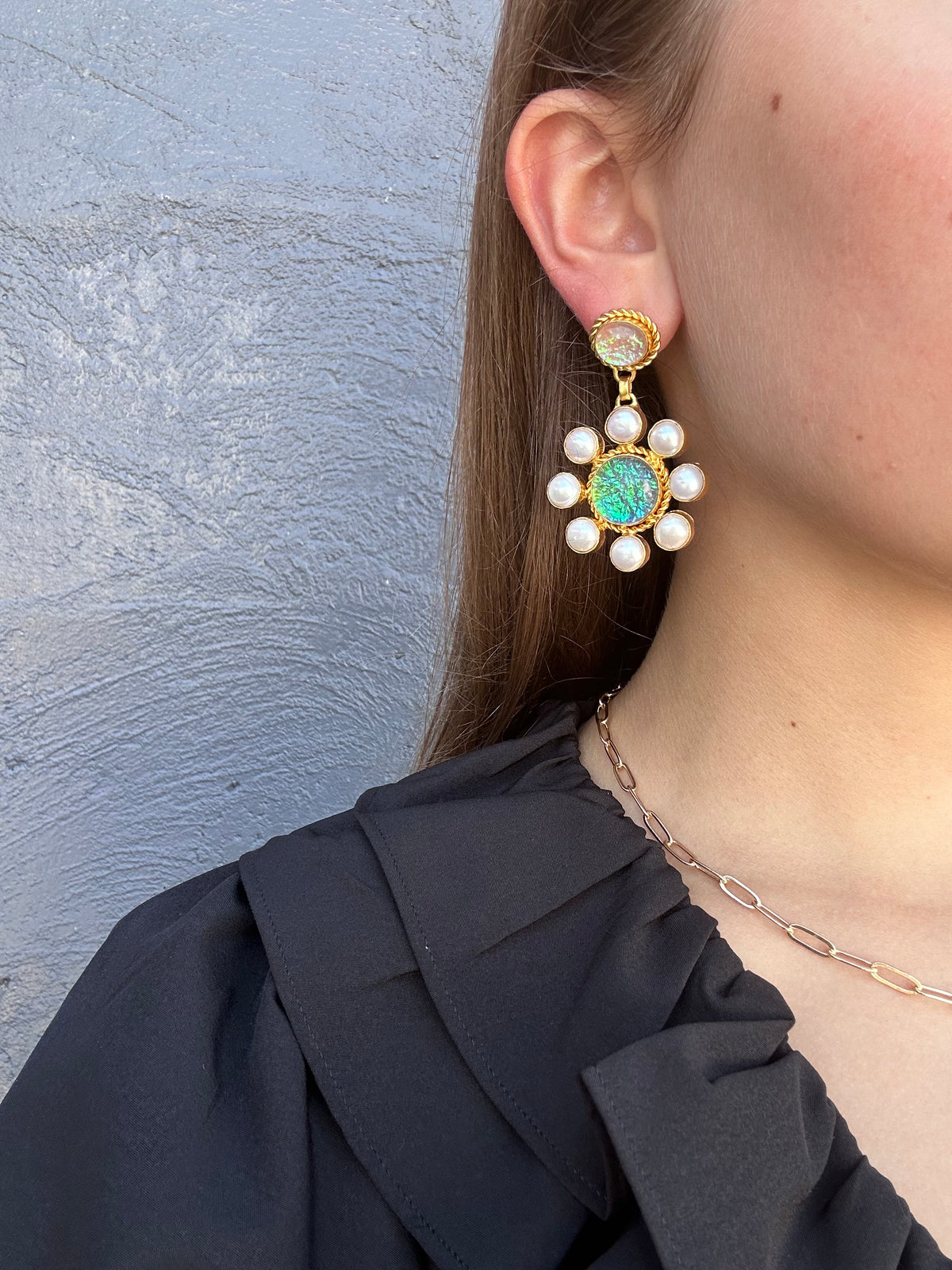 Wendy Perry Green Opal Pearls Jardin Earrings