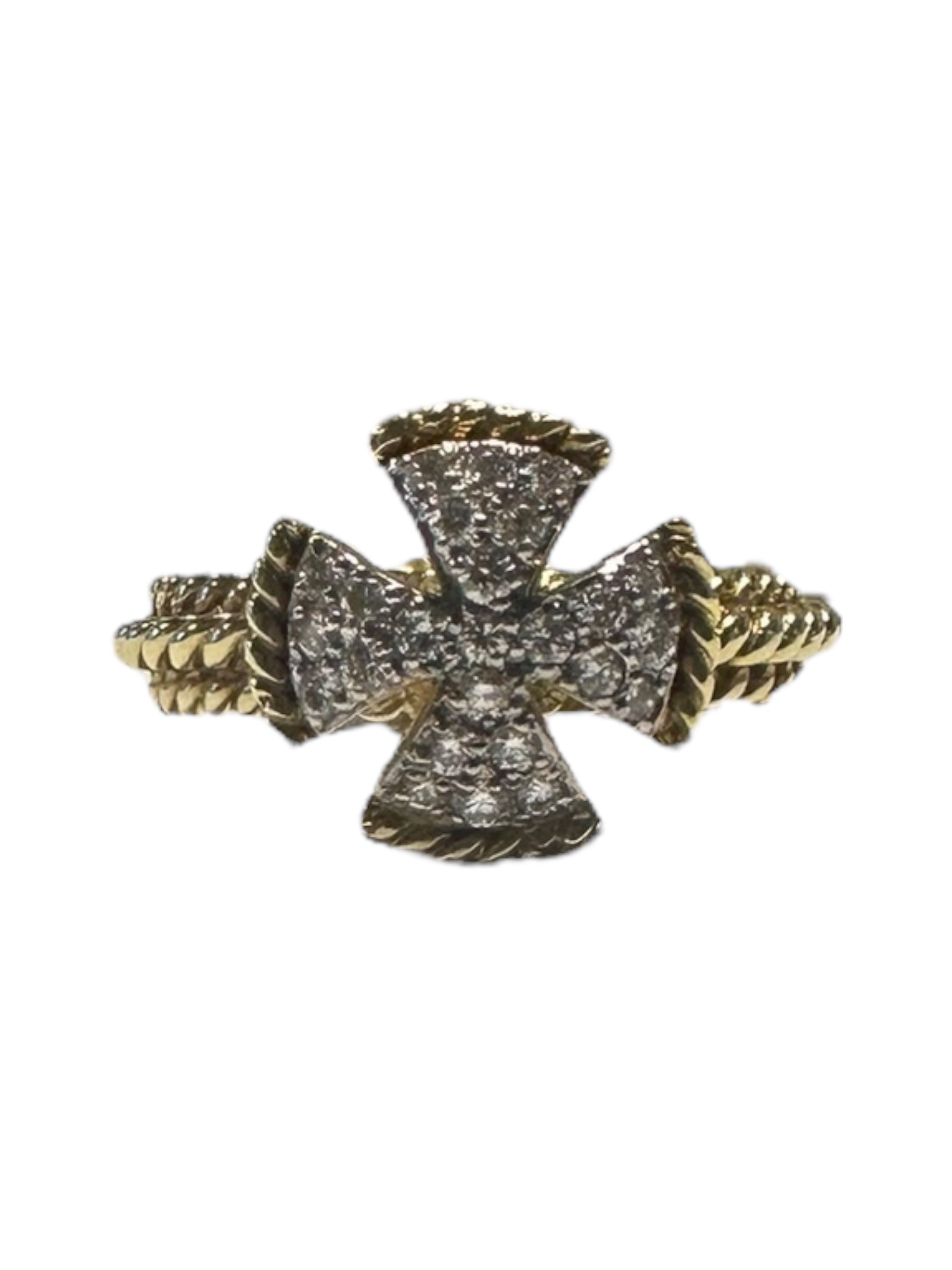 Yellow Gold Diamond Pave Cross Ring