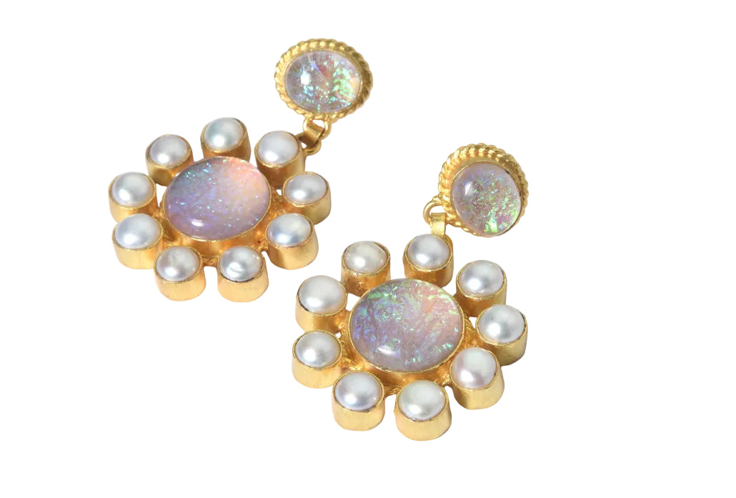 Wendy Perry Green Opal Pearls Jardin Earrings