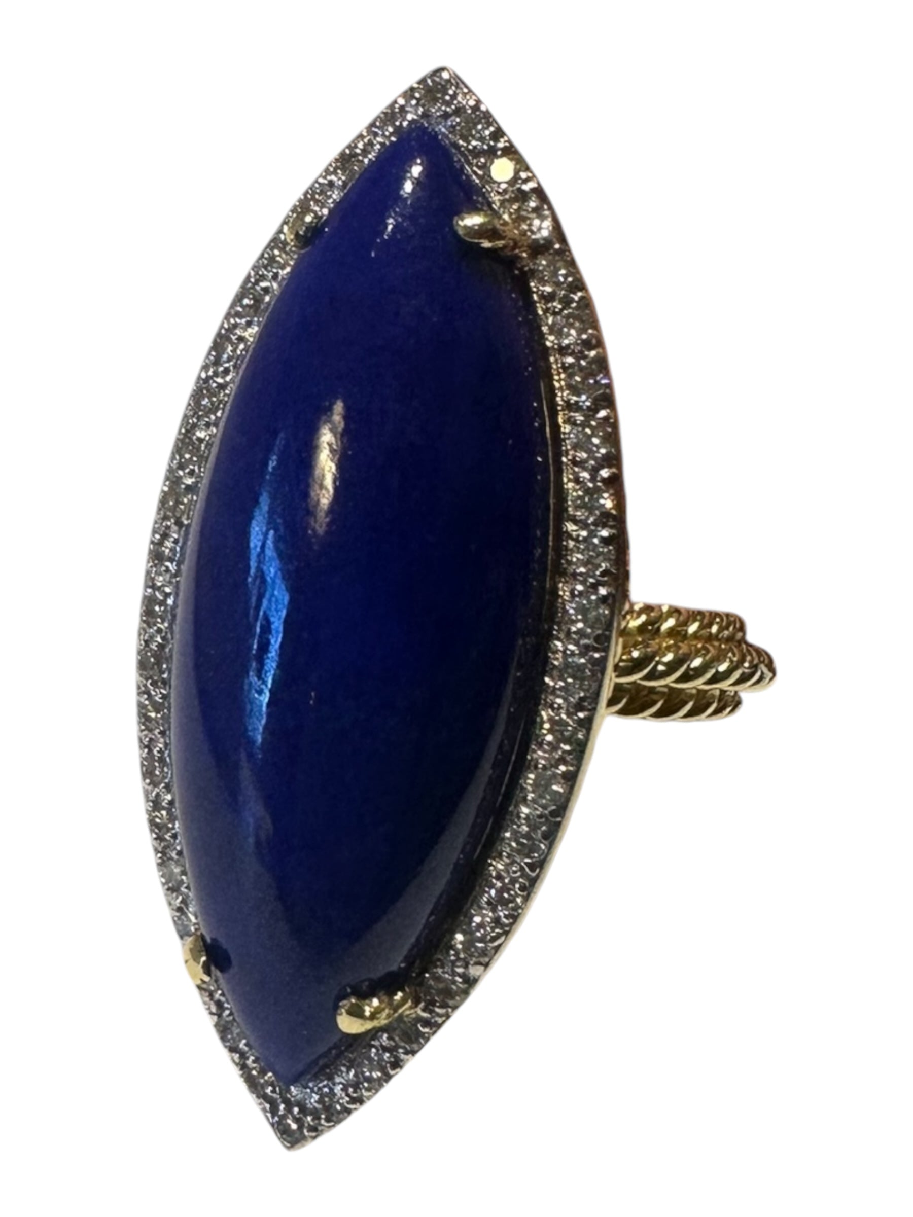 Yellow Gold Lapis Marquise Twisted Rope Ring