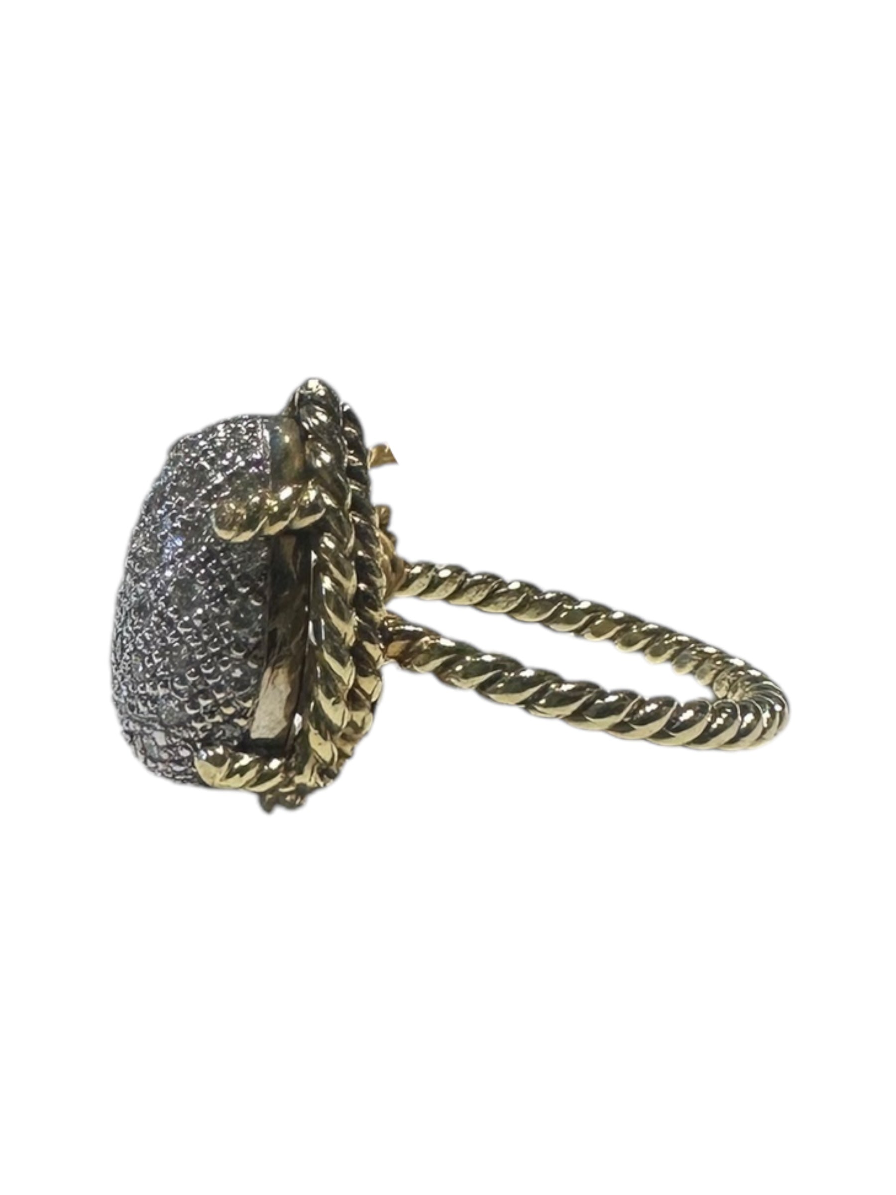 Large Yellow Gold Diamond Pave Twisted Rope Ring