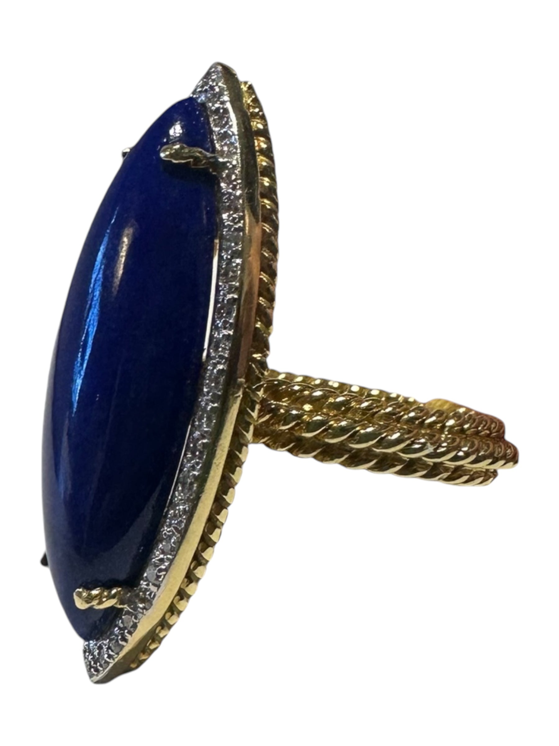 Yellow Gold Lapis Marquise Twisted Rope Ring