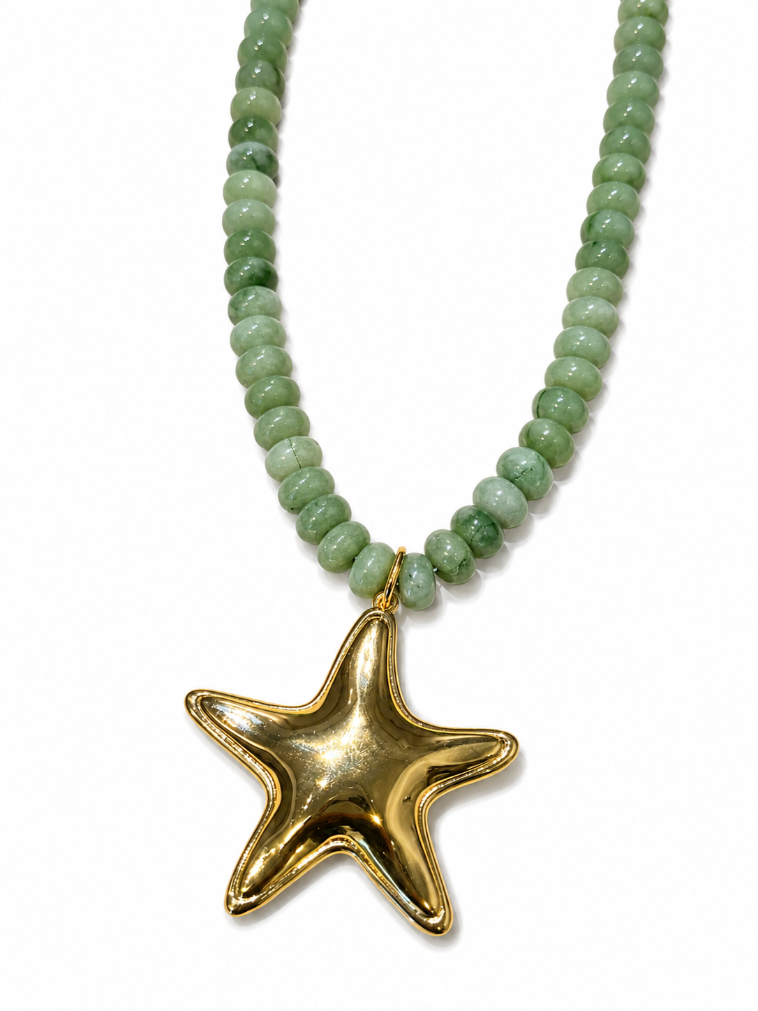 Boho Beads Large Smooth Jade Gemstone Starfish Necklace