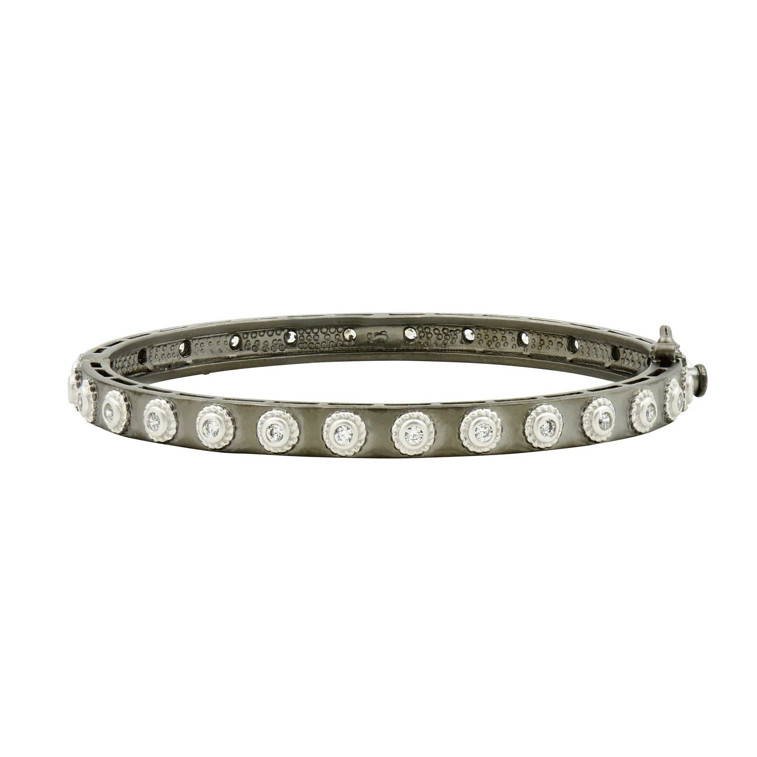 Freida Rothman Studded Eternity Hinge Bangle - Silver and Black Reverse