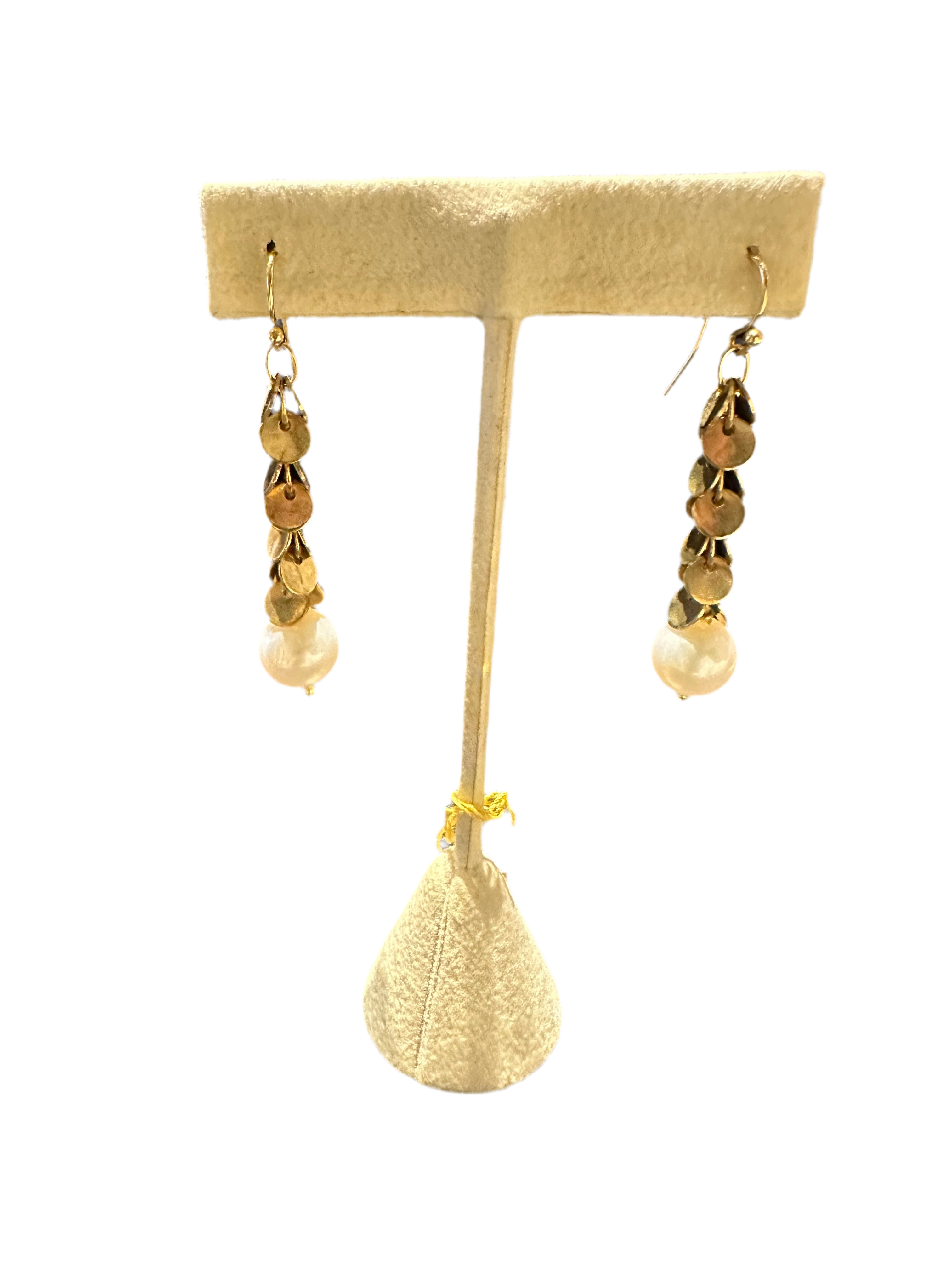 Gold Feather Pearl Drop