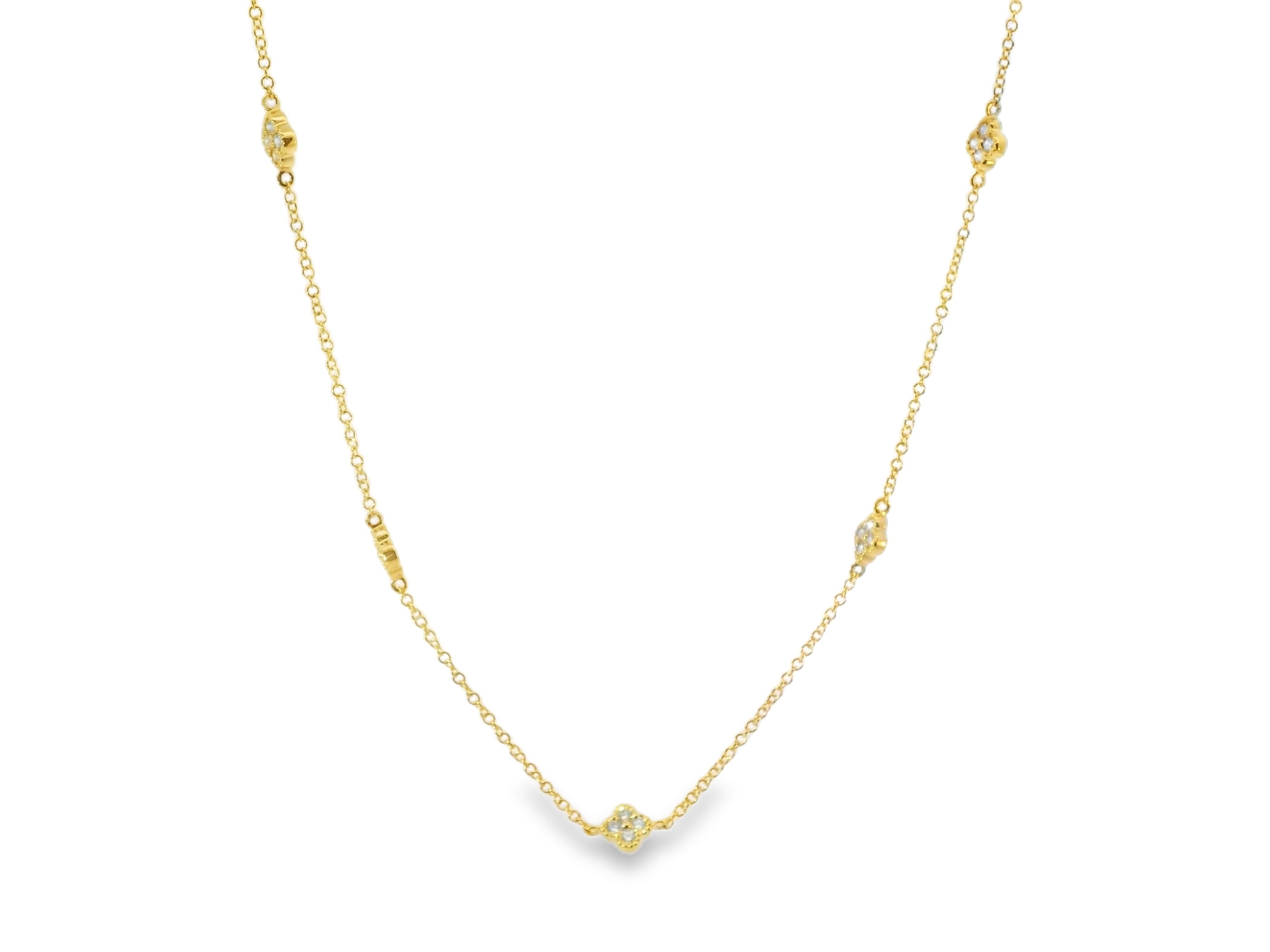 14kt Yellow Gold Diamond Flower Station Necklace