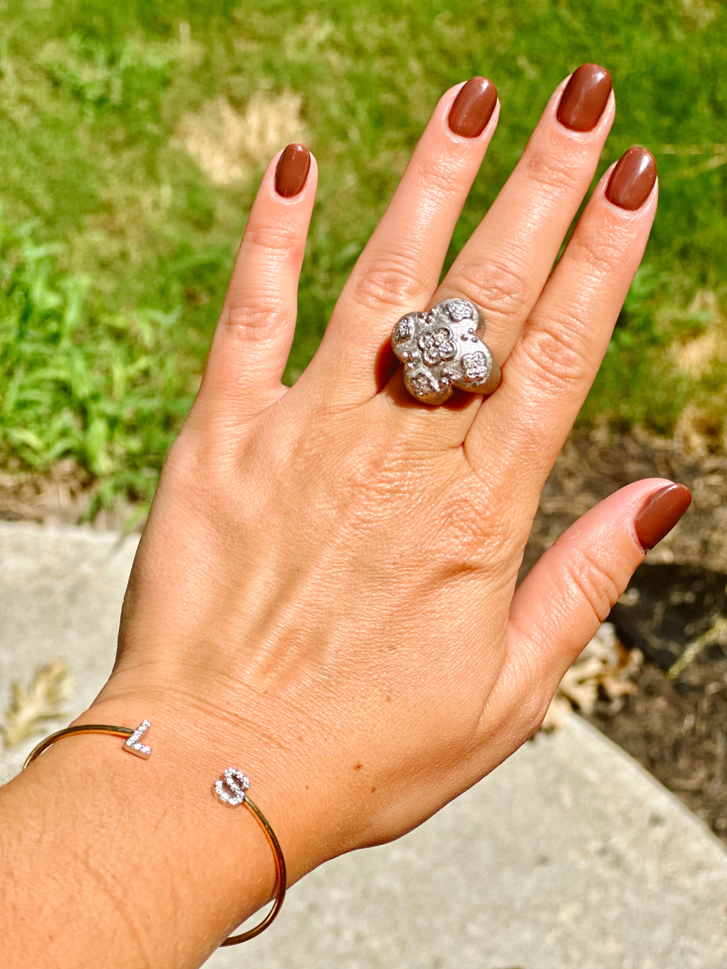 Sterling SIlver Diamond Clover Ring